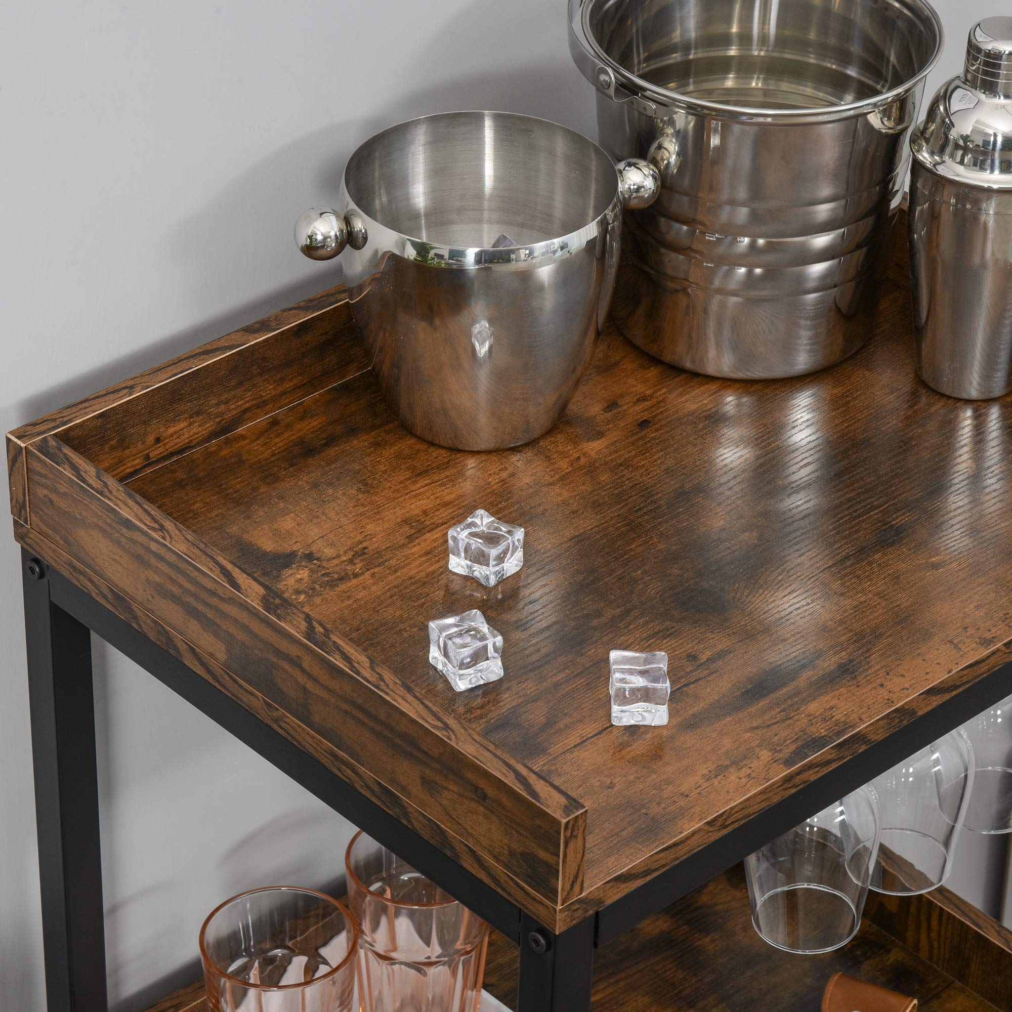 HOMCOM Mobile Portabottiglie Stile Industriale 52x40x113cm Marrone | Cantinetta Vini per 9 Bottiglie, con Portacalici e Ripiani