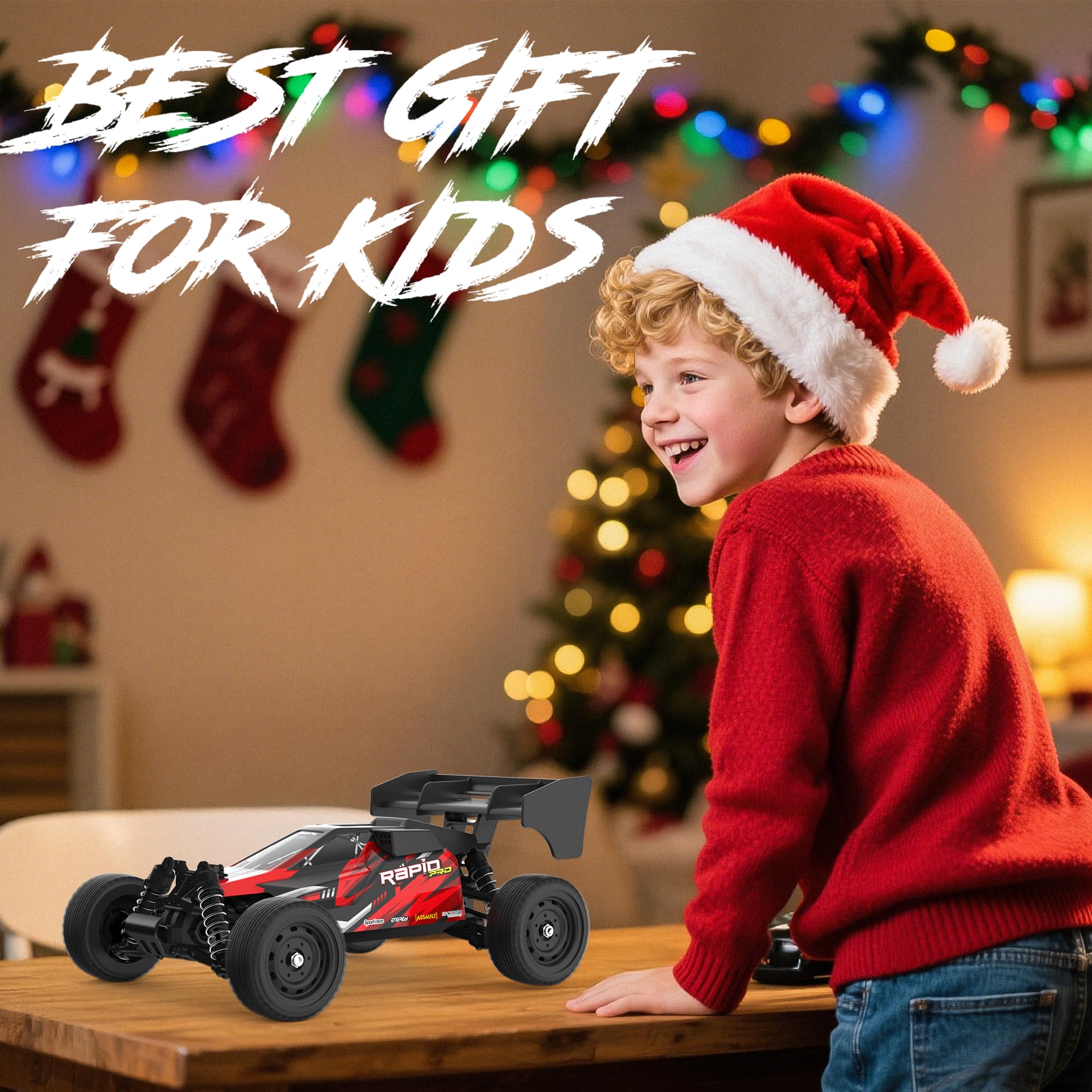 DEERC Ferngesteuertes Auto 1:16 Bürstenloser Motor 50 km/h, 2WD Schnelles Offroad Auto mit 2 Akkus & LED-Licht, RC Auto für Erwachsene und Kinder, Geschenk zu Weihnachten und Geburtstag