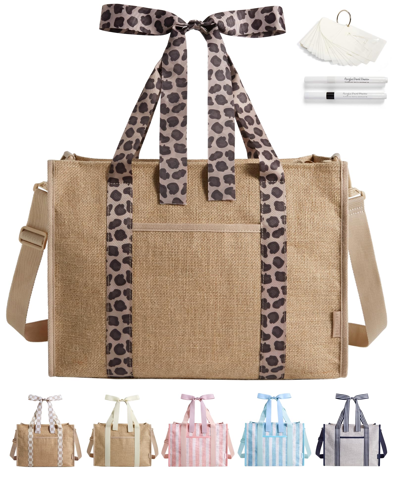 BAGSMART Beach Tote Bag for Women, Personalized Teacher Appreciation Gifts | Self-standing Sandproof Mesh Bag, Custom Jute Gift Tote w/ Stencils & Markers, Monogrammed Gift Bag Travel Cruise Essentials