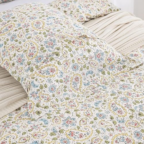 Miniatura 3 de DAUAOTO Juego de funda de edredón tamaño individual XL de 68 x 92 pulgadas, 100% algodón, ropa de cama con estampado de cachemira amarilla para cama