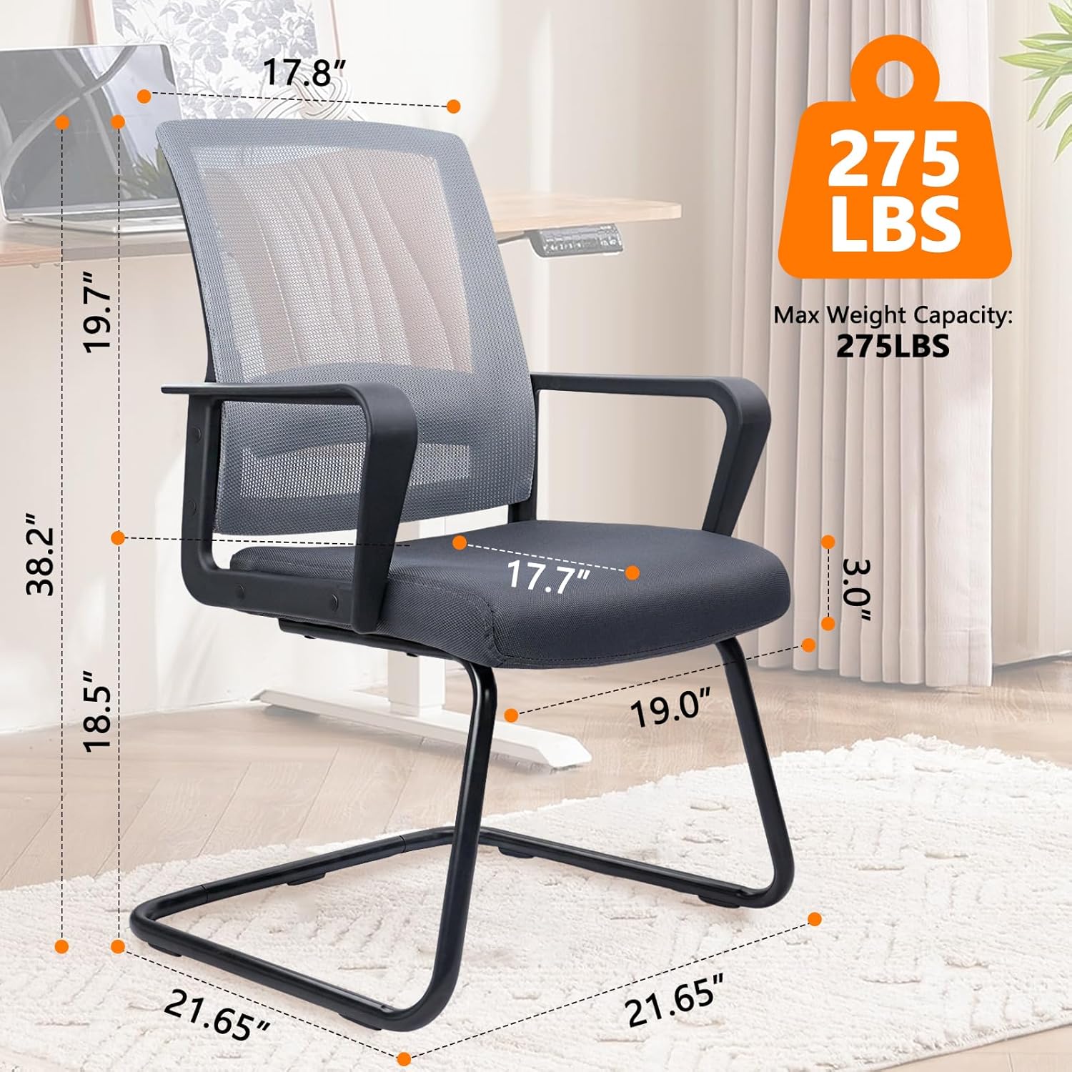 CLATINA Office Guest Chair with Lumbar Support and Mid Back Mesh Space Air Grid Series for Reception Conference Room (Gray-4 Pack)