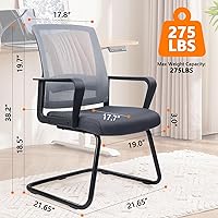 Vista 3 de CLATINA Silla de oficina para invitados con soporte lumbar y respaldo medio de malla serie Space Air Grid para recepción o sala de conferencias, Gris