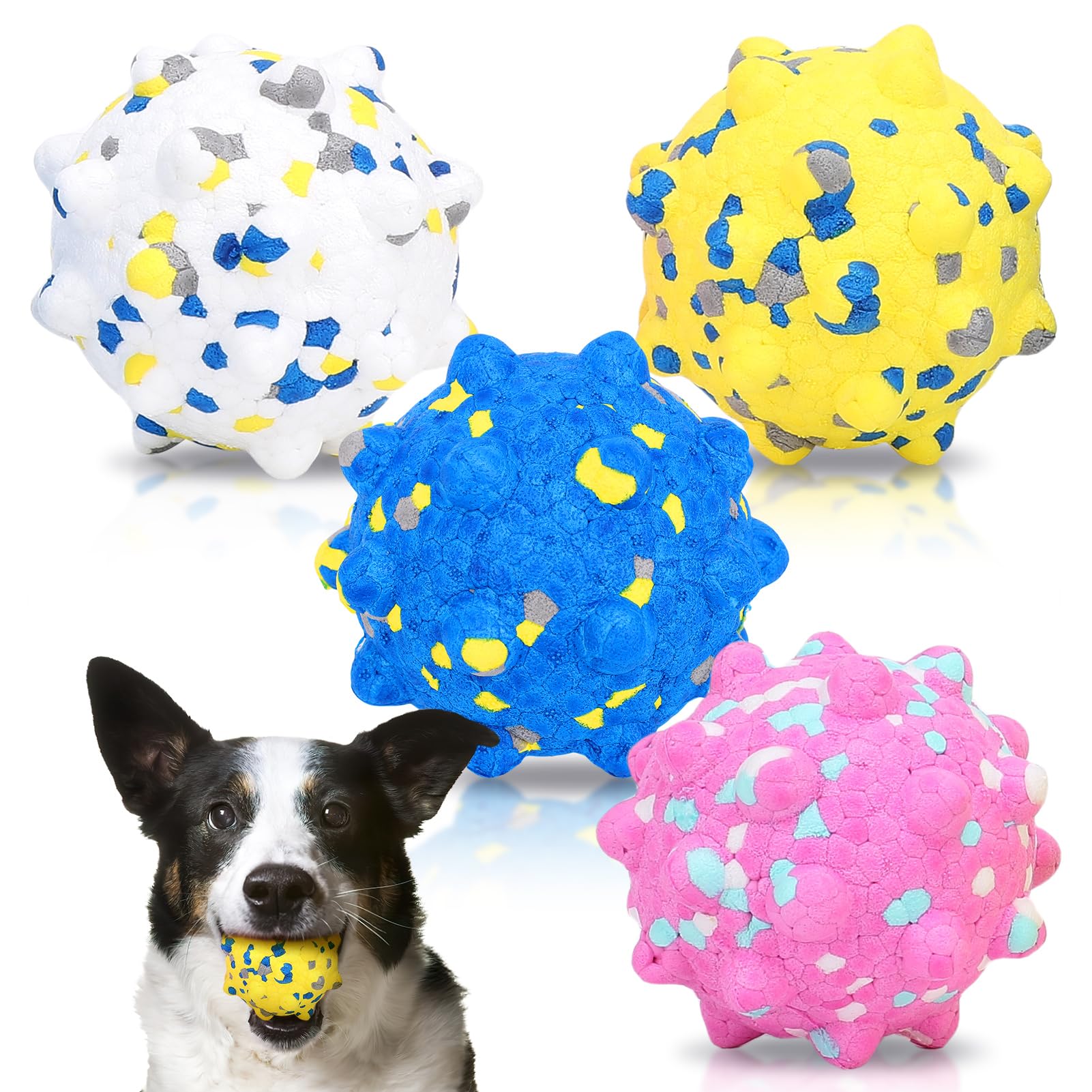 VINGVO Large Tennis Balls for Dogs 4 PCS Dogs Toys for Aggressive Chewers 3 Teething Chew Toys Water