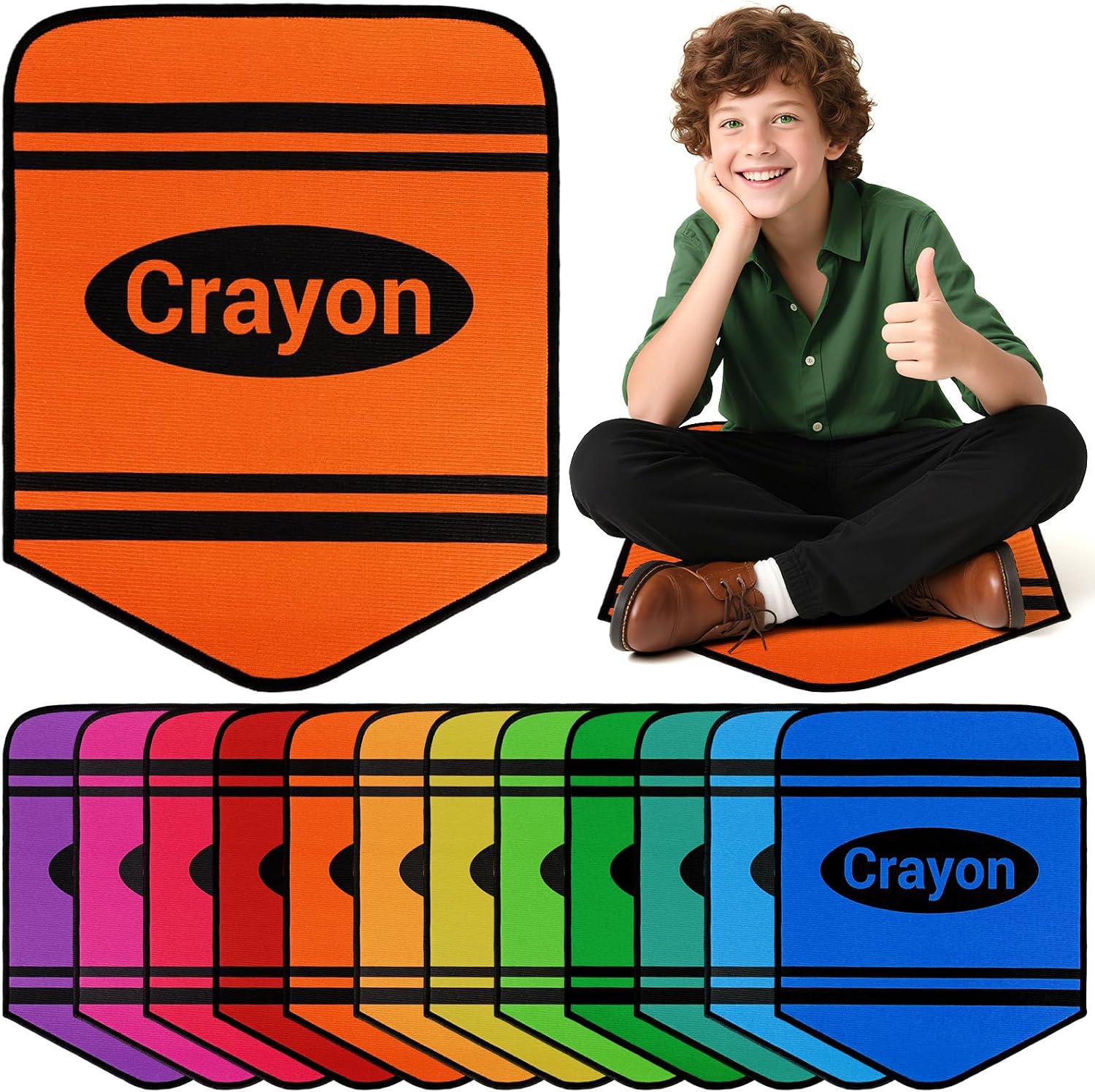 12pcs Crayon Carpet Seats for Classroom 12X16 Inch Colorful Floor Mat Small Crayon Classroom Rug Non Slip Floor Cushions for Preschool Kindergarten Daycare Elementary School Learning Playing Areas
