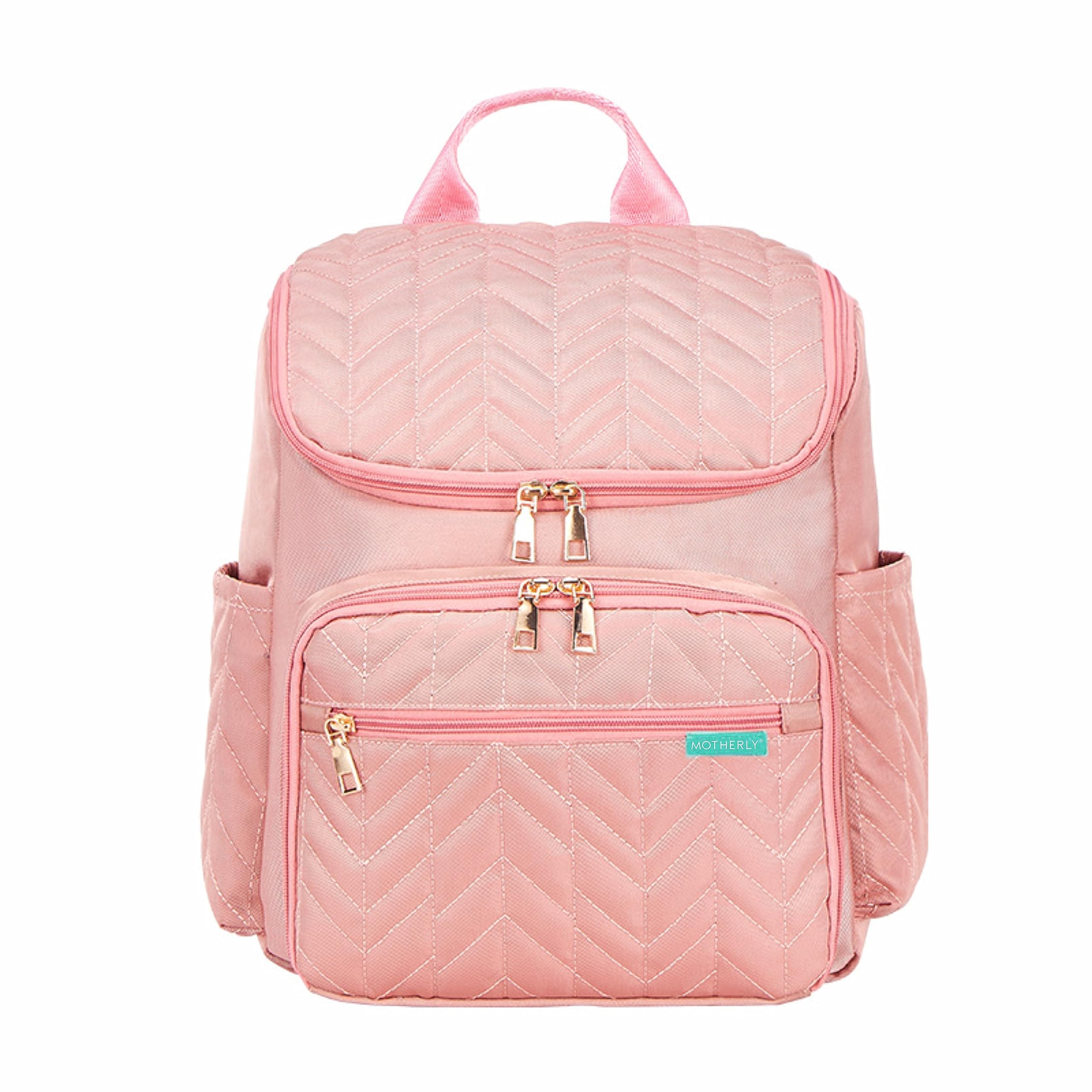 Motherly Quilted Diaper Bag for Mothers for Travel, Maternity Bag for Newborn Baby, Mothers Travelling Bag, Multiple Pocket Backpack for moms, Water Resistant Baby Bag for moms with Warranty(Pink)-image-7