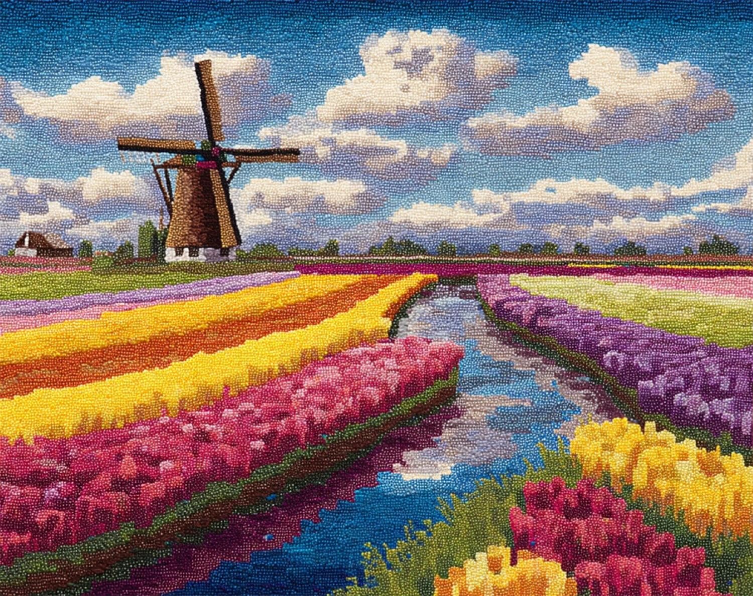 Henypt DIY Latch Hook Rug Kit Tulip Fields 80x160cm