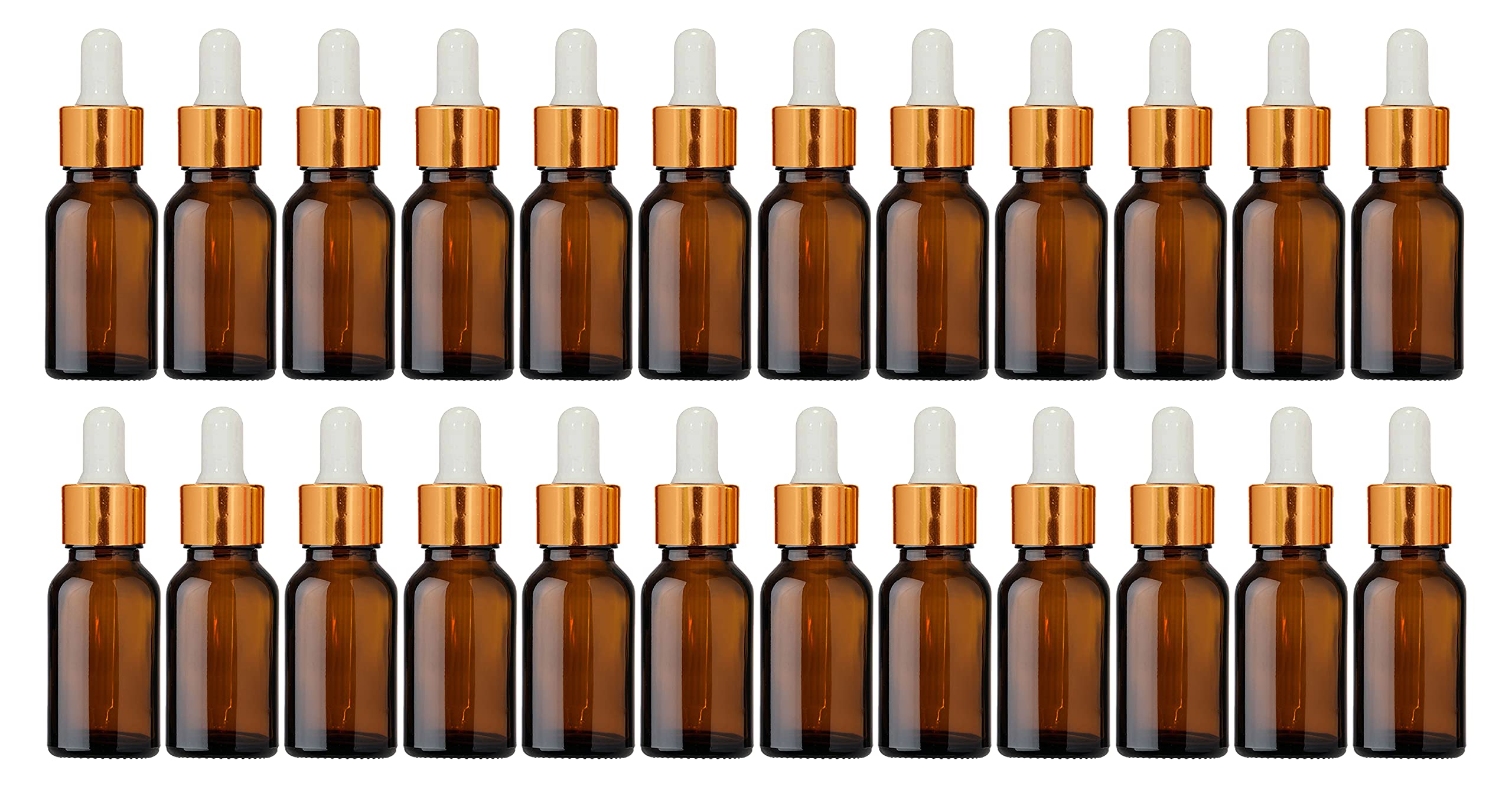 Nsb Herbals 15 ML Amber Round Empty Glass Bottle + Glass Dropper + Gold Ring + SilconE White Teat, Refillable, Reusable, Leak Proof for Essential Oils, Blends, DIY Perfumes (Pack Of 24)-image-43