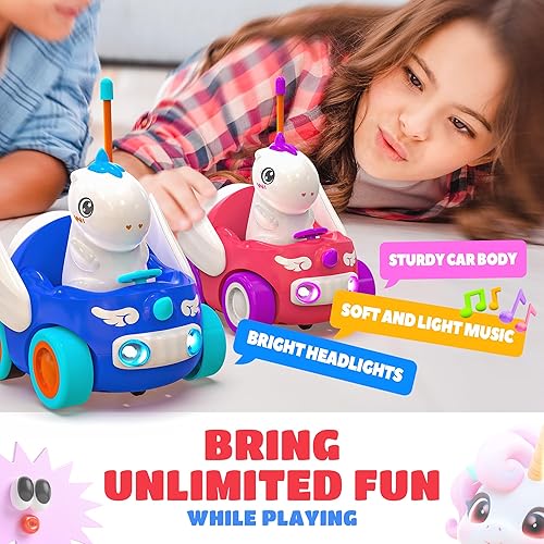 Miniatura 4 de BEZGAR Auto a control remoto para niños pequeños  Paquete de 2 juguetes de unicornio para niños pequeños con controladores de unicornio