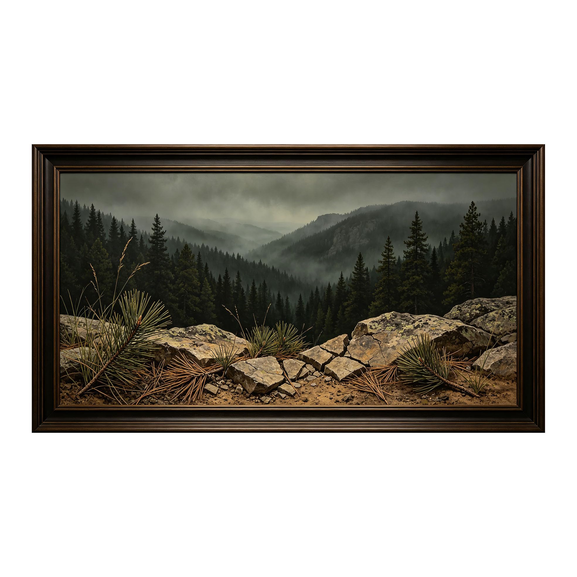 Yzpallescene 3D Framed Wall Art 50cm×100cm Misty Mountain Forest Landscape Panoramic Realistic Large Size SelfAdhesive Removable Wall Decor Prints Artwork for Living Room Bedroom Office