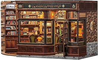 Fsolis Book Nook Kit - DIY Miniature Cafe House Kit for Adults 3D Wooden Puzzles Tiny Bookstore Mini Diorama Building Kit Bookshelf Decor, Gifts for Women Readers Book Lovers (Corner Coffee Shop)