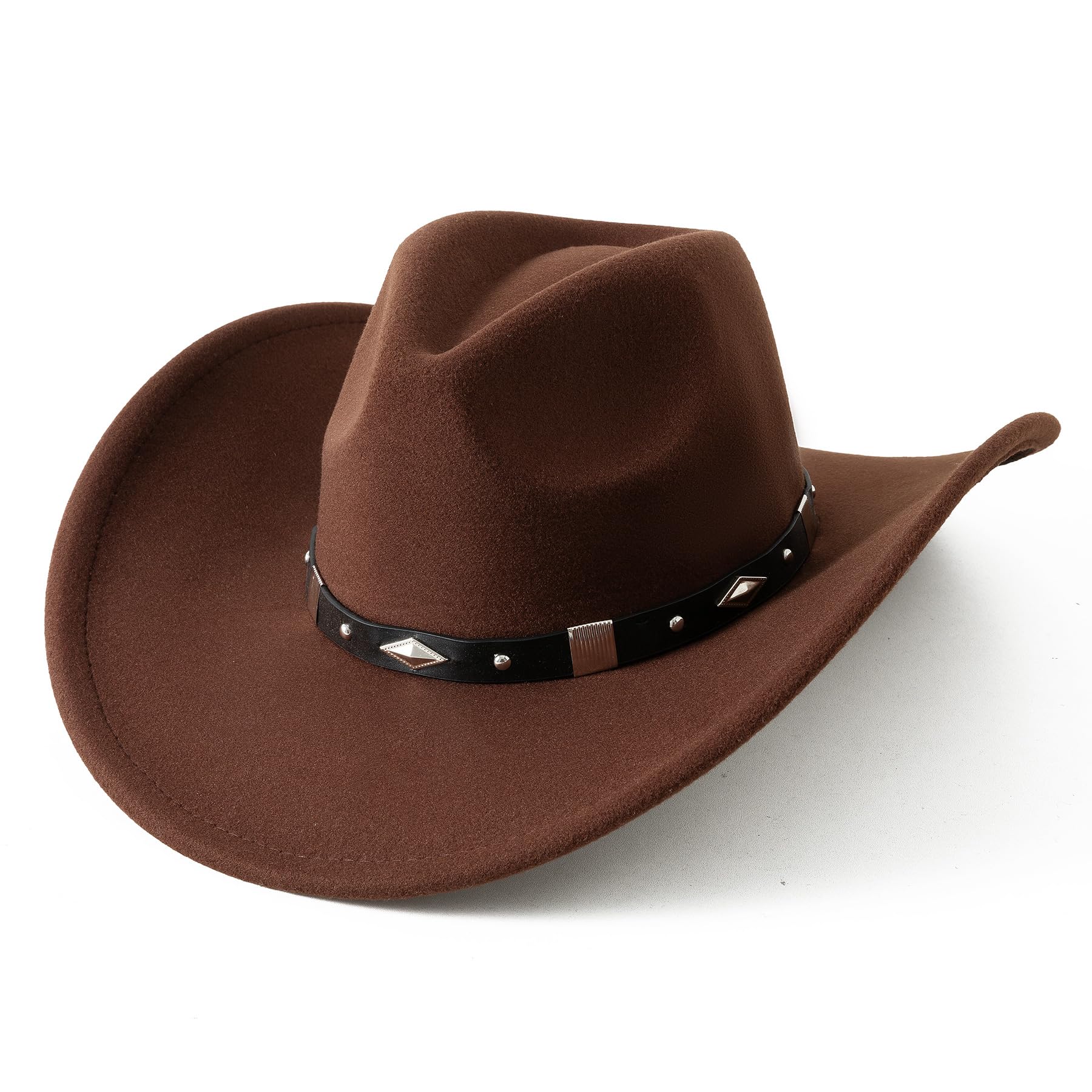 Women Men Classic Felt Wide Brim Western Cowboy Cowgirl Hat with Belt Buckle