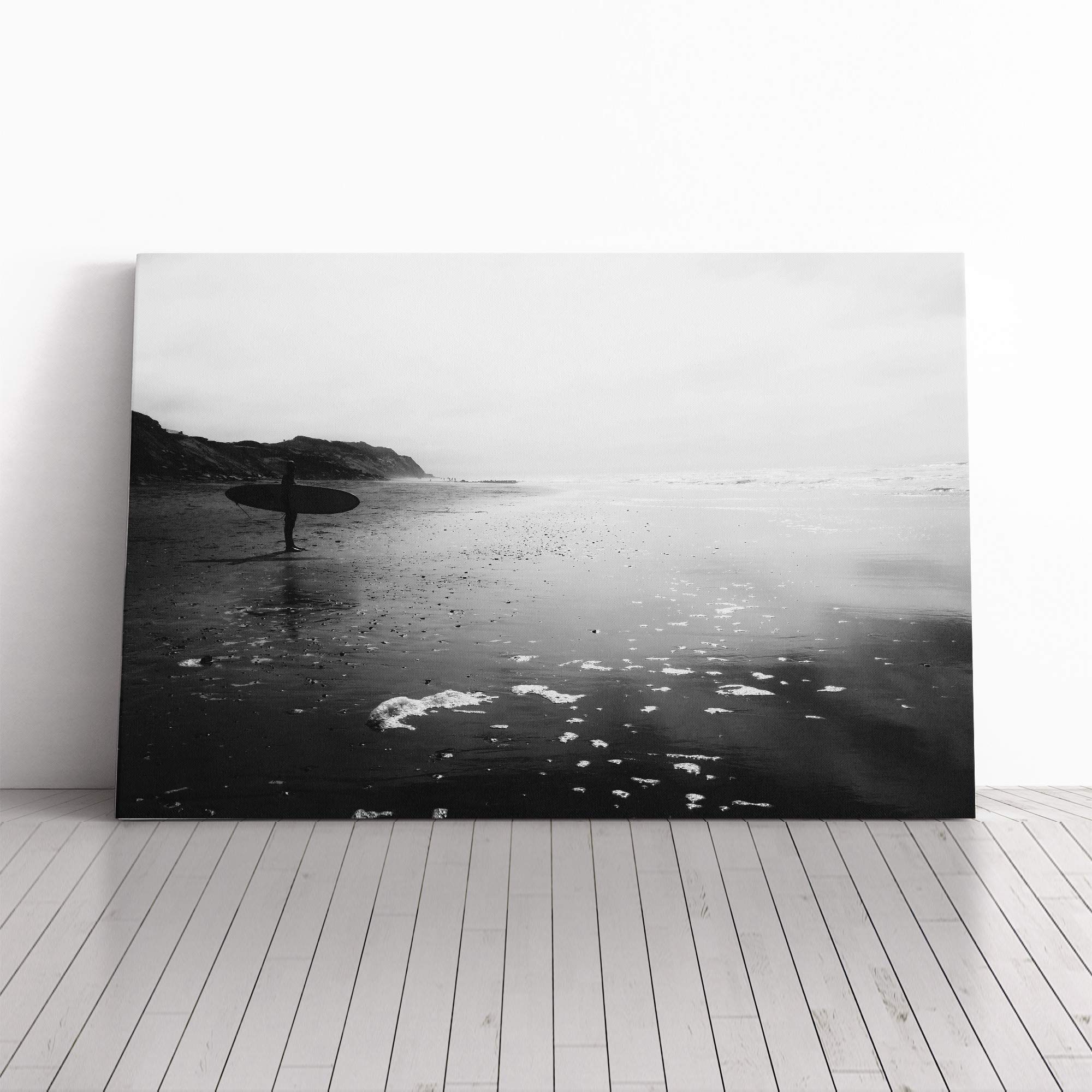 Surfer Surfboard Beach Sescape Canvas Print | Gallery Wrapped 30mm Frame Wall Art | 30x20 inches | Ready to Hang | Modern Seascape Picture | Living Room Bedroom Lounge Office