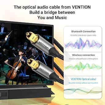 VENTION Optical Audio Cable 1m ,Digital Toslink S/PDIF Cable - Gold-Plated Connector for Soundbar, TV, PS4, Xbox, Home Cinema & Stereo Systems