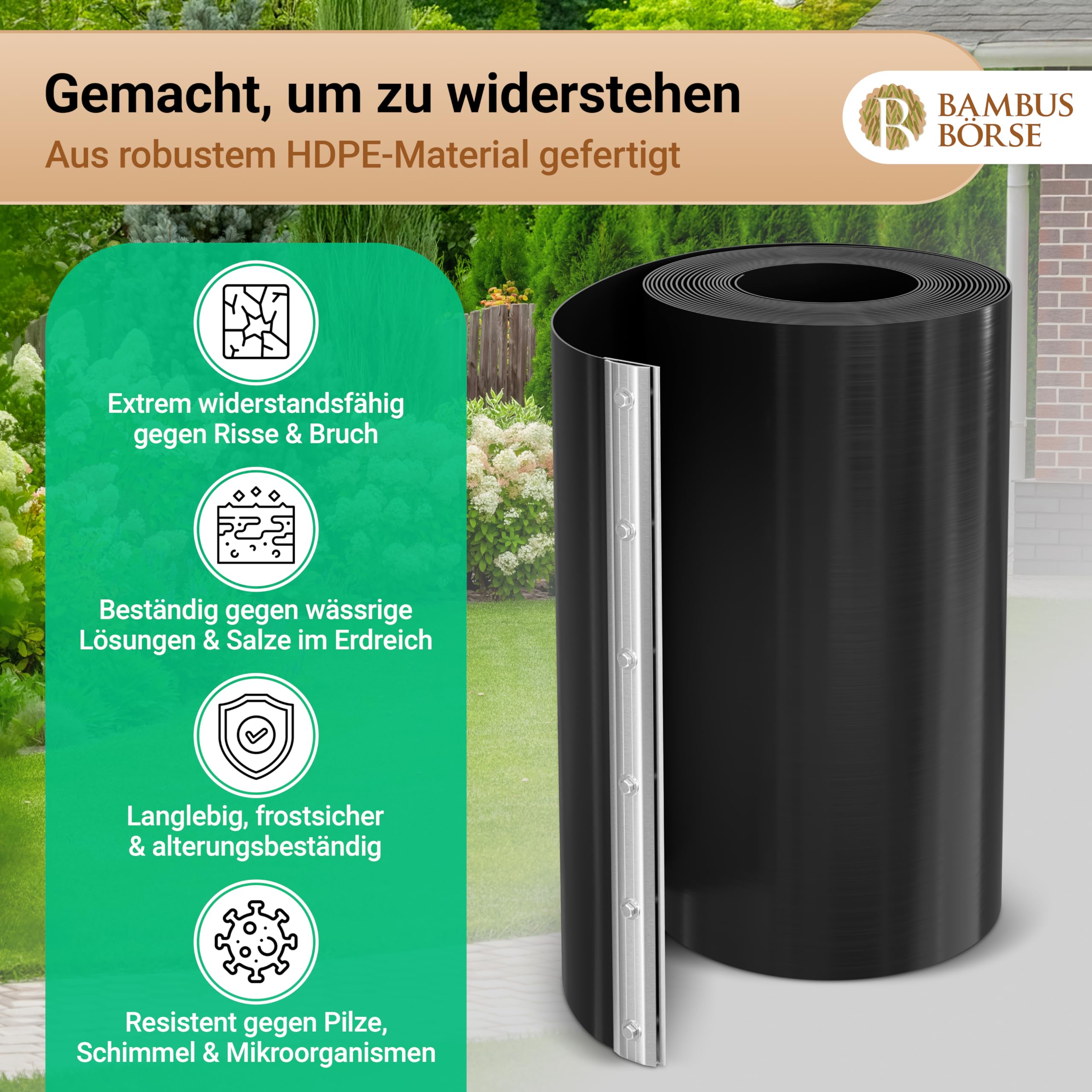 Wurzelsperre - Rhizomsperre mit Verschlussschiene 70cm hoch 2mm Stärke 6m Länge - aus hochwertigem HDPE | Rhizomsperre Bambus | Wurzelsperre Bambus