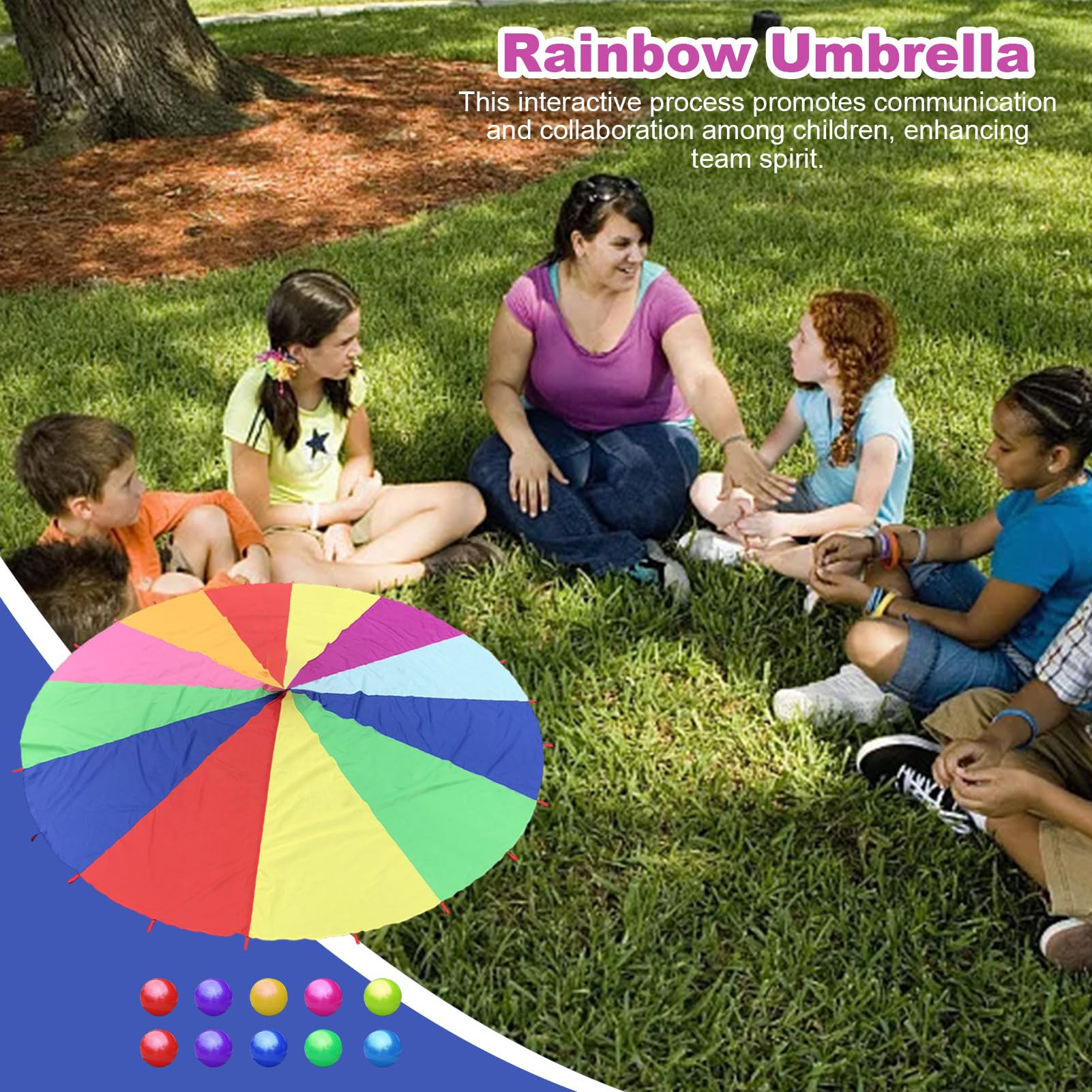 Kids Parachute - Cooperative Group Juego De, Juego De Paracaídas Multicolor con Pelotas | De Paracaídas De Gimnasia De 6 Pies, Actividades De Coordinación De Trabajo En Equipo De