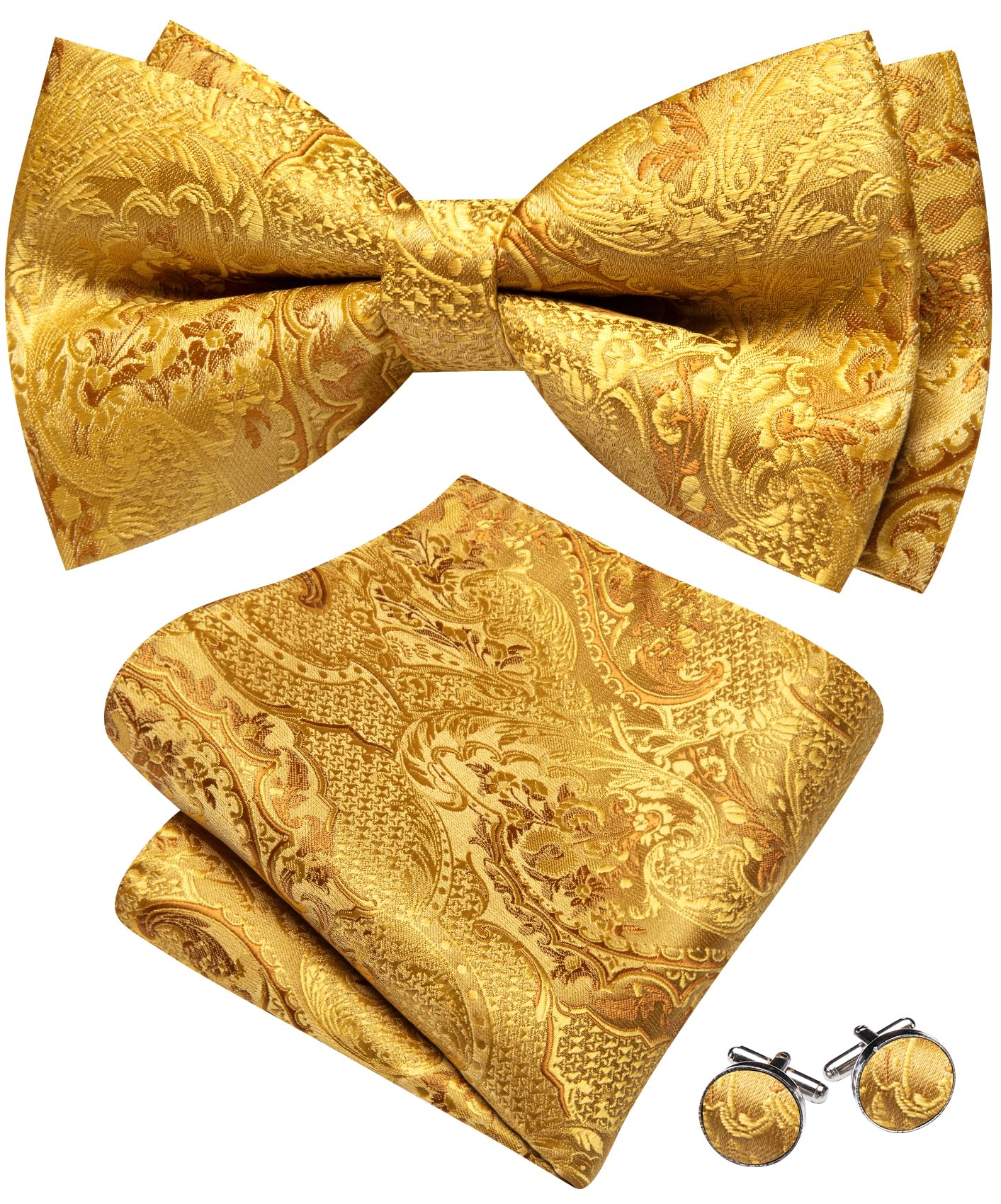 Barry.Wang Paisley Striped Bow Tie for Men Silk Pre-Tied Bowtie Set