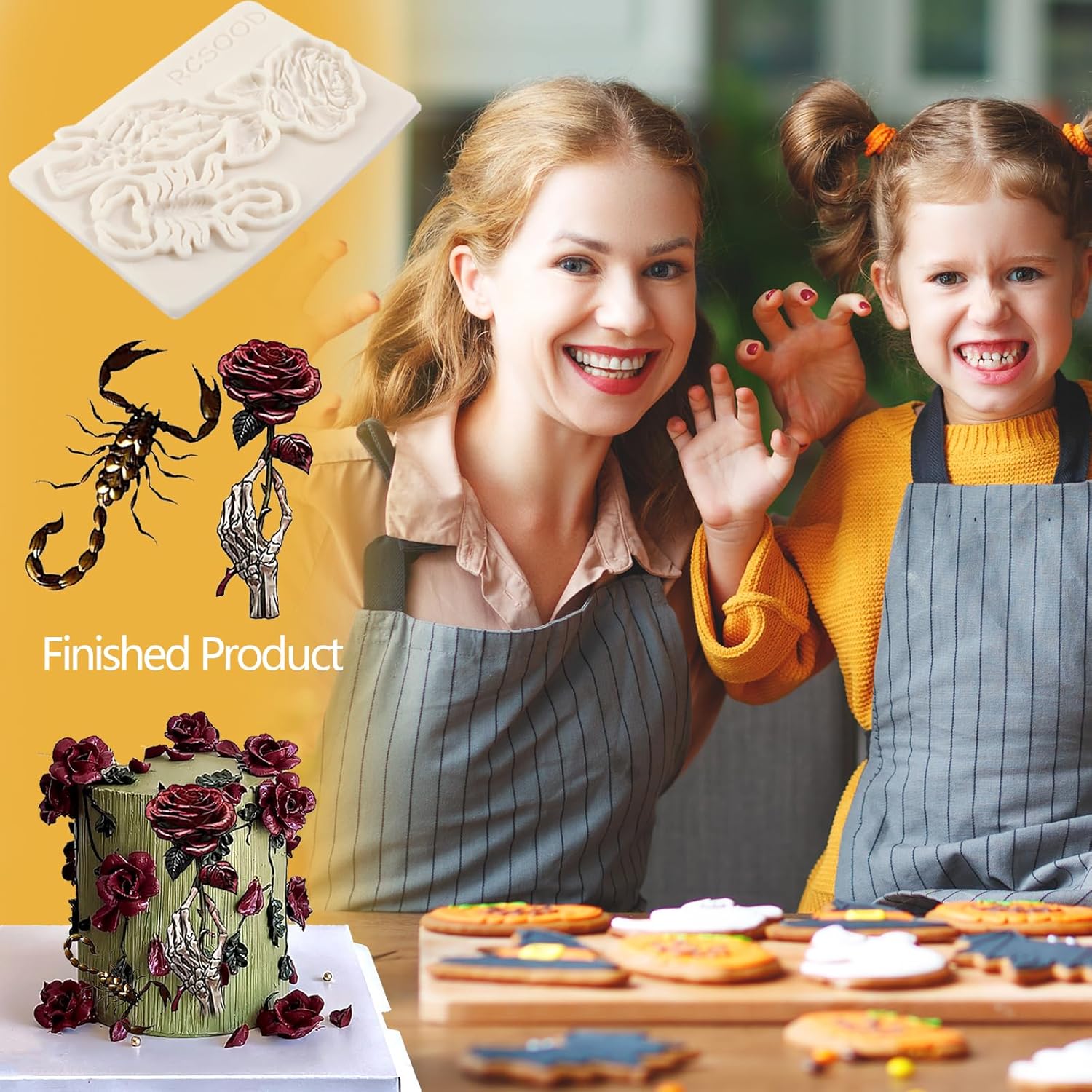 1 Pcs Rose Flower Silicone Mold, Halloween Scorpion Chocolate Fondant Mold For Cupcake Toppers, Cake Decoration, Candy Sugar Craft Dough Resin Clay Plaster Easy to Clean and Demold - Image 4