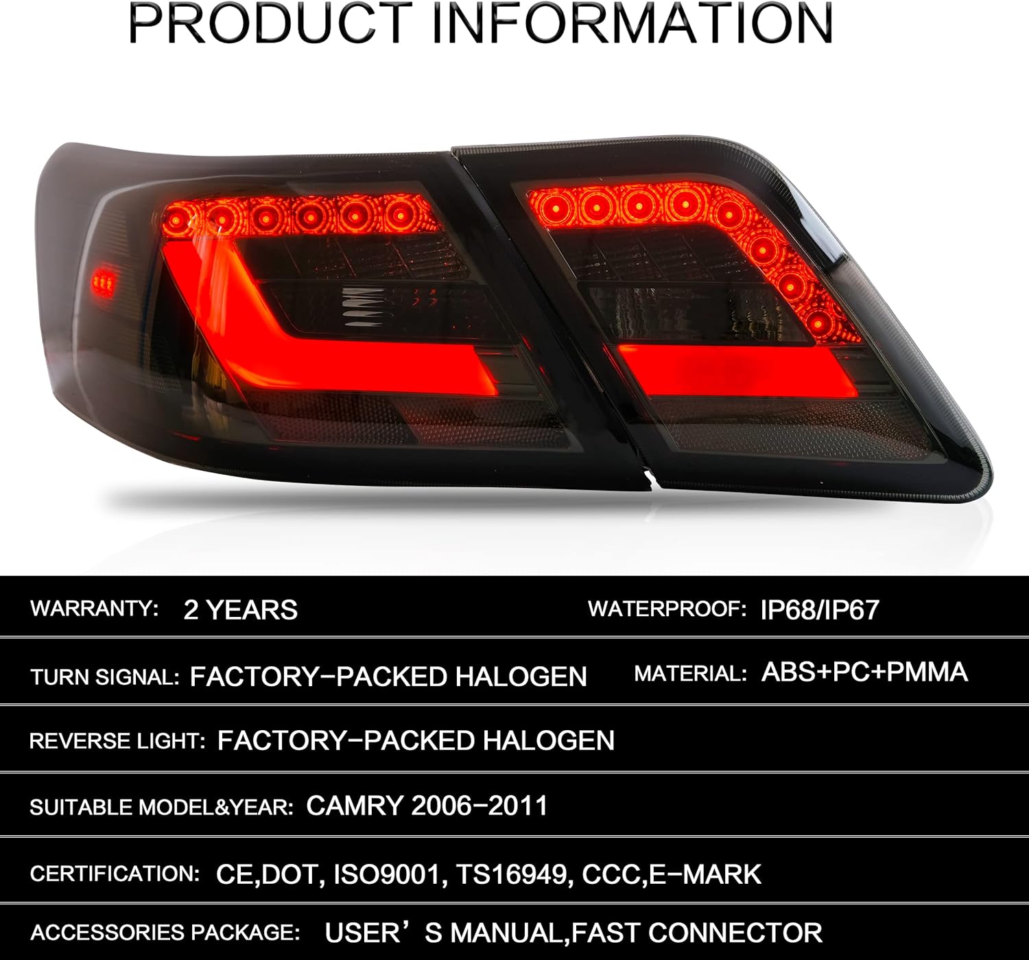 VLAND LED Tail lights Fit for Toyota Camry 2007-2011(Not Fit for Camry LE/Hybrid Models/Factory LED Light), Smoked