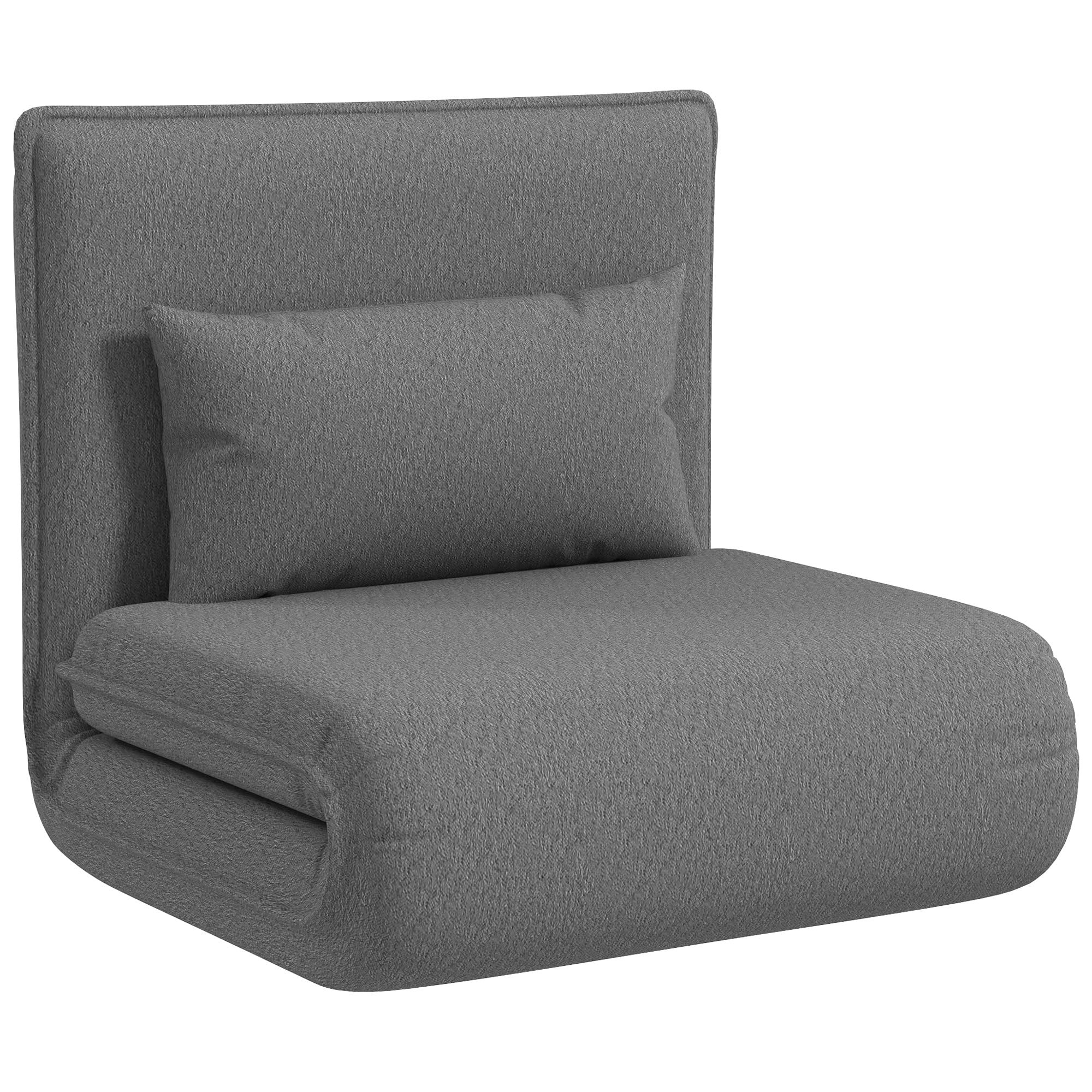 HOMCOM Bodensofa 3-in-1 Klappbar Schlafsofa mit 6-Fach verstellbar Rückenlehne Kissen Gepolstert Sofabett mit Schlaffunktion, bis 150 kg belastbar, für Schlafzimmer, Wohnzimmer, Dunkelgrau