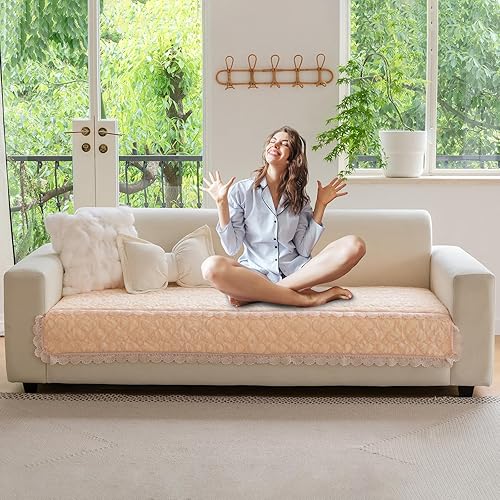 Miniatura 4 de Funda de sofá lavable, funda de sofá para mascotas, funda de sofá con patrón rosa, protector de sofá para perro (marrón claro, 35.5 x 60 pulgadas)