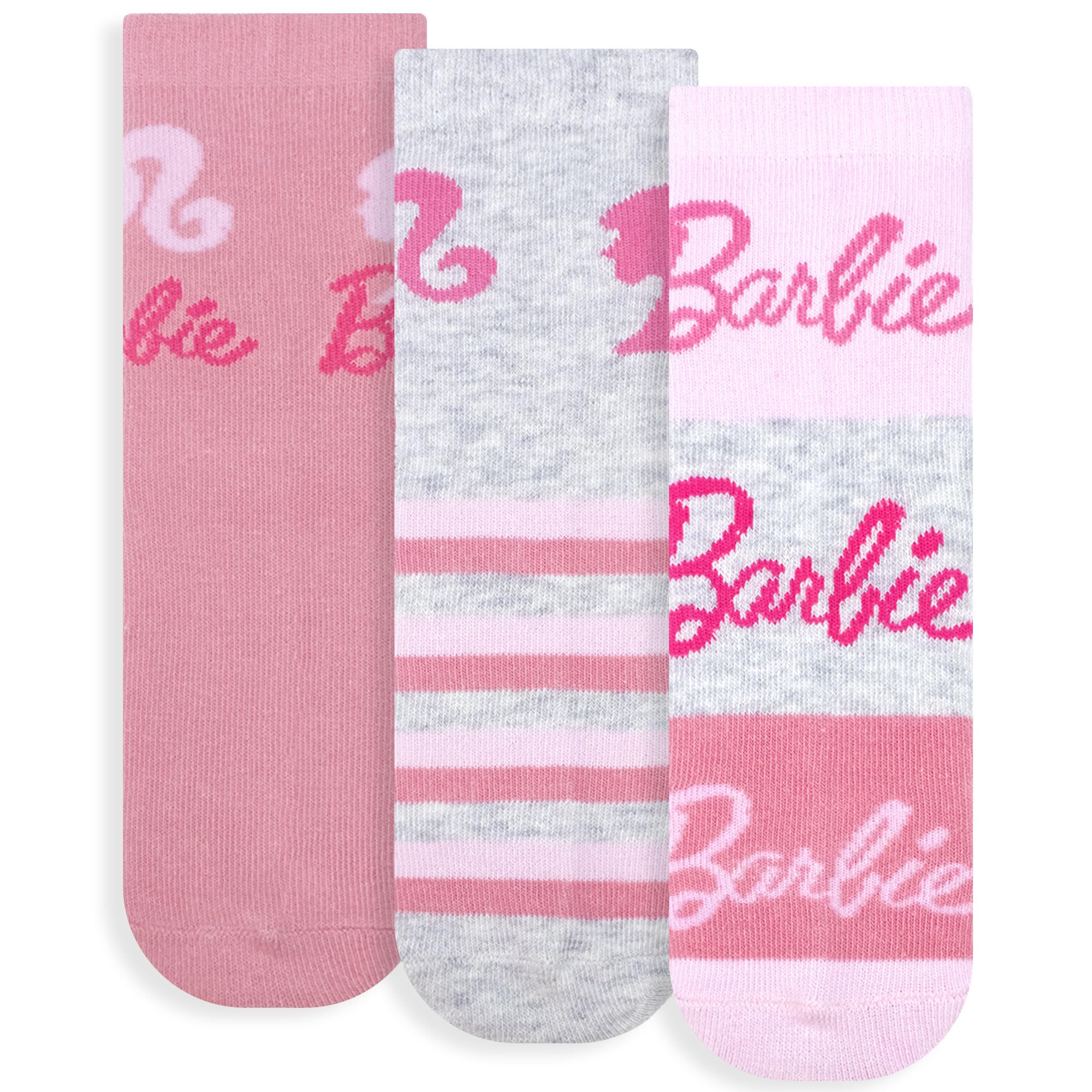 Barbie Set of 3 Pairs Girls Cotton Socks (IT, Size 31, 34, Pink), rose, 31-34