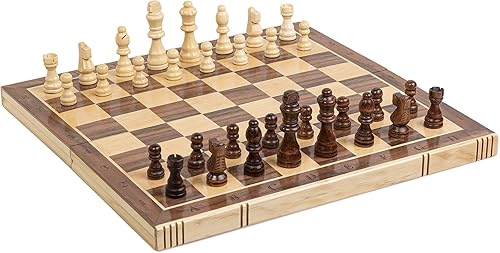 Miniatura 9 de Juego de ajedrez y damas de madera magnética - Juego de ajedrez que se dobla para llevar hecho a mano tablero de ajedrez para adultos juego de damas