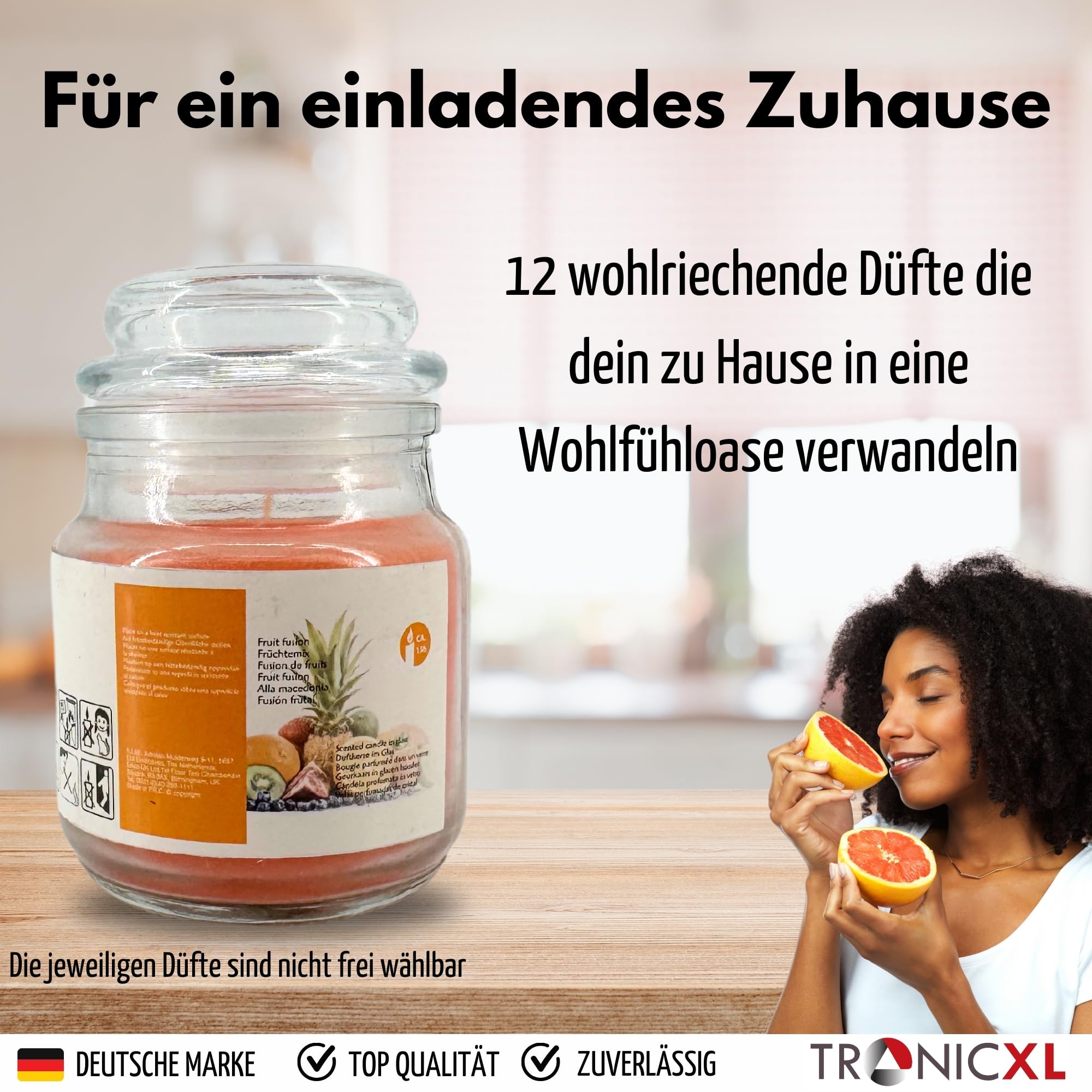 TronicXL 12 Stück Duftkerzen im Bonbonglas Duftkerze im Glas Set Brenndauer 15 Stunden Vintage Retro Deko