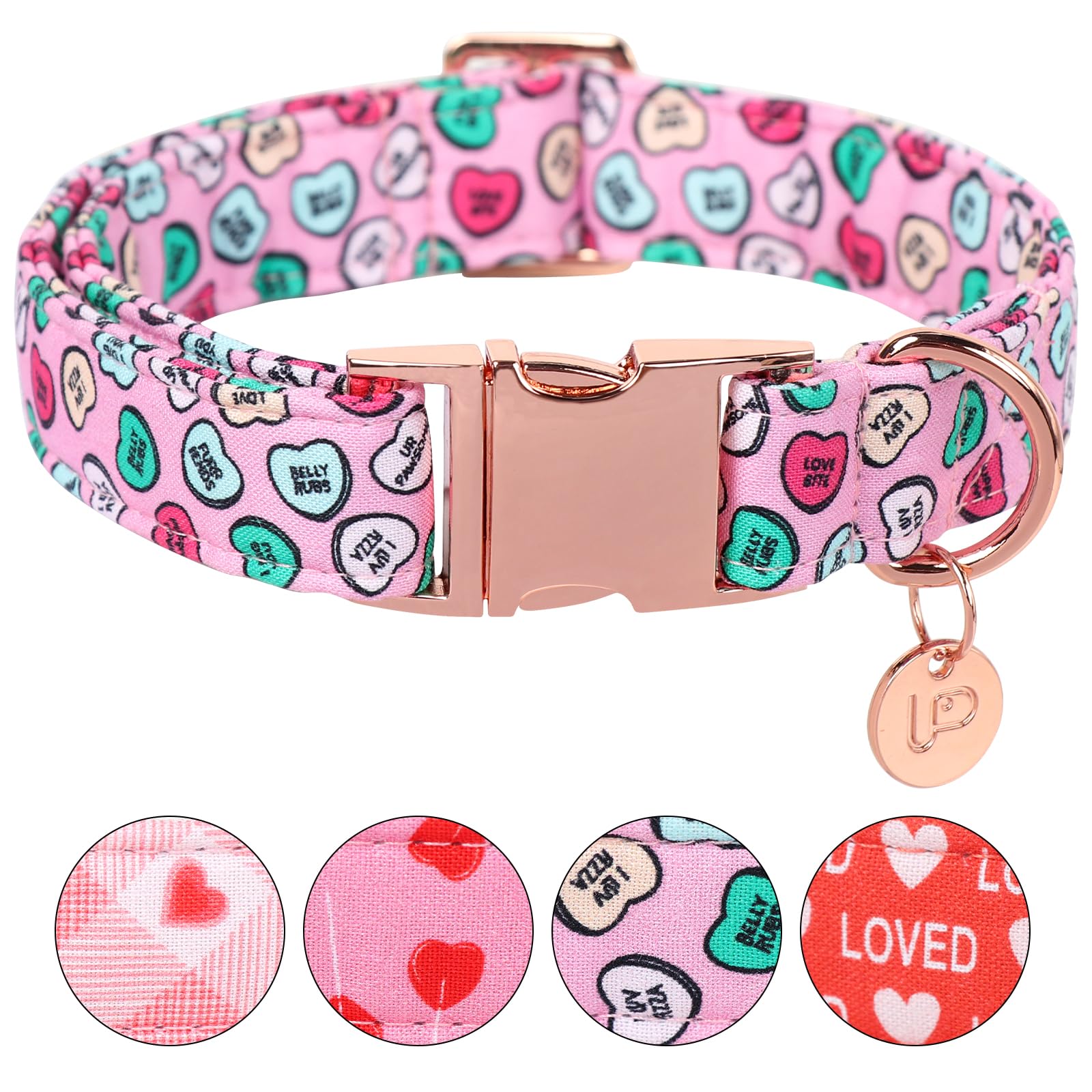 UP URARA PUP Valentine's Dog Collar, Heart Dog Collar for Small Medium Large Girl Boy Dogs or Cats, Wedding Dog Collar Match Dog Leash, Pet Collar