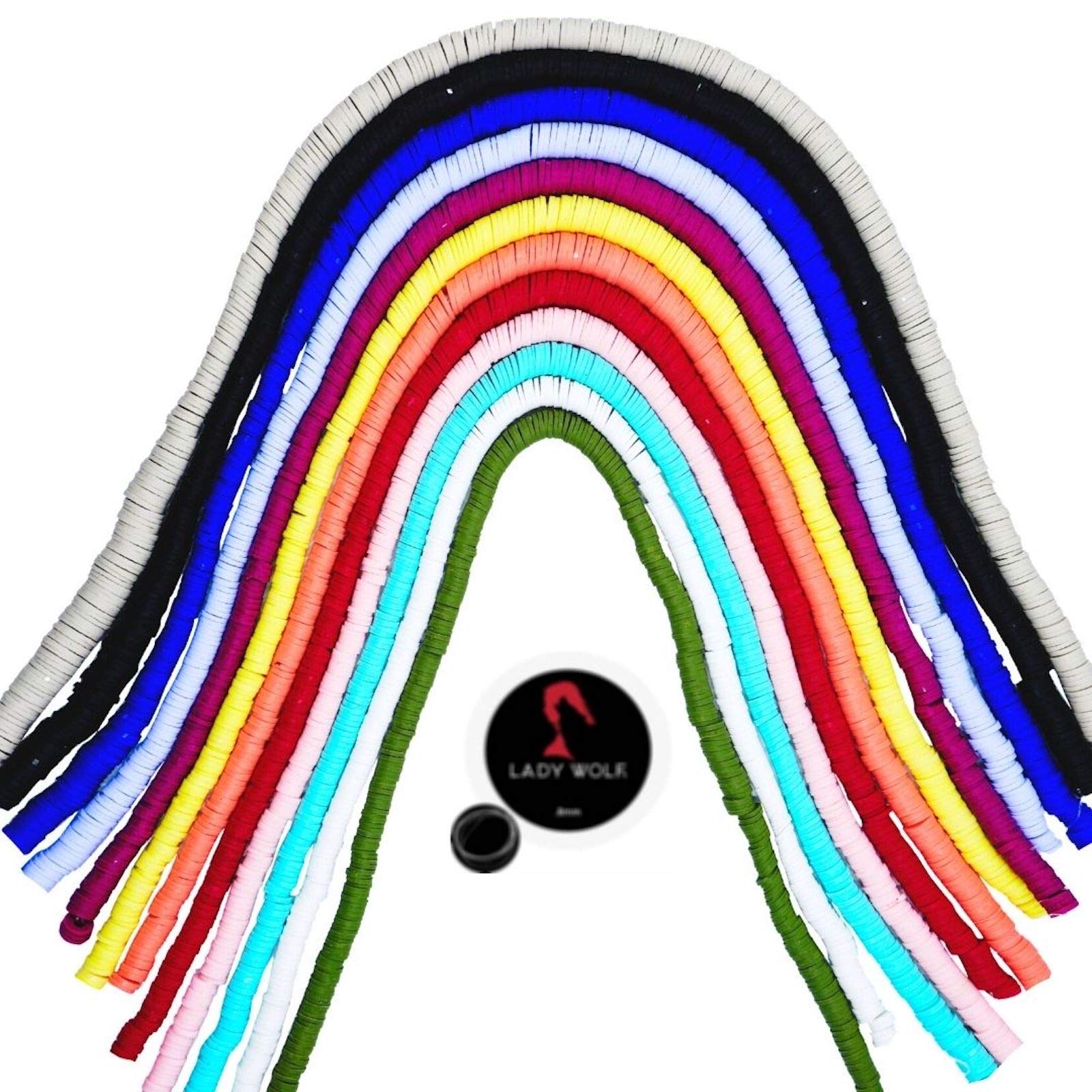 Lady Wolf Heishi Beads for Jewelry Making - 12 Strands of Polymer Clay Beads - Fimo Spacer Beads for Bracelets Necklace Findings- Loose 6mm Flat Rubber Disc Vinyl Chips for DIY (Mixed)