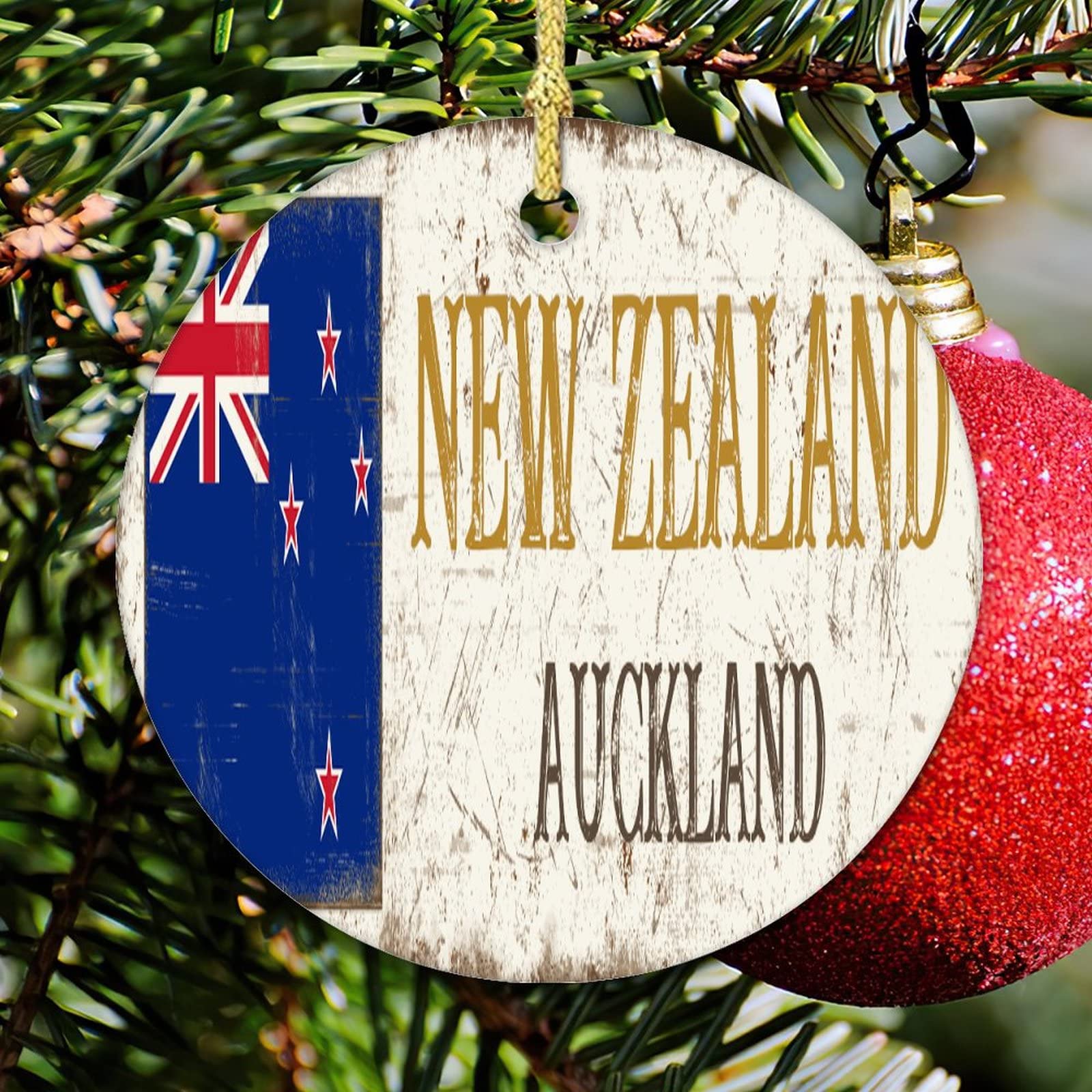 Ornament Country Souvenir Vintage Rustic Ceramic Elegant Christmas Hanging Ornaments New Zealand Capital City Auckland Christmas Ornament Double Sided Porcelain Country Souvenir Gift