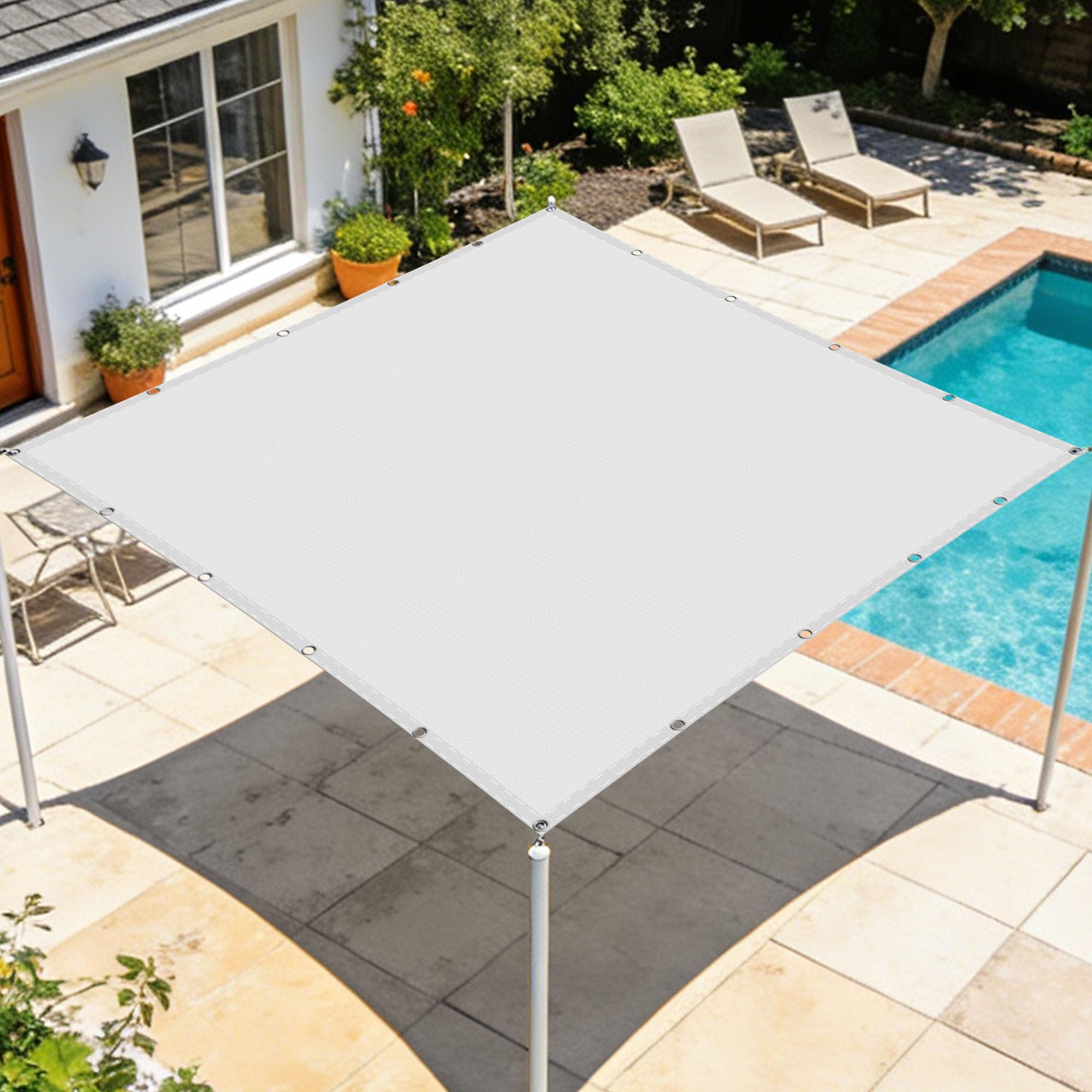 Voile d'ombrage rectangulaire haute densité 2x5.5m blanche imperméable pour grand patio