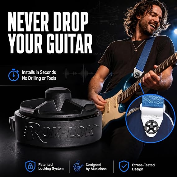 Rok Lok Pro - Universal Quick Change Guitar Strap Lock - Set of strap locks with ANTI-SCRATCH coating - Protect your instrument with no modifications or hardware replacement