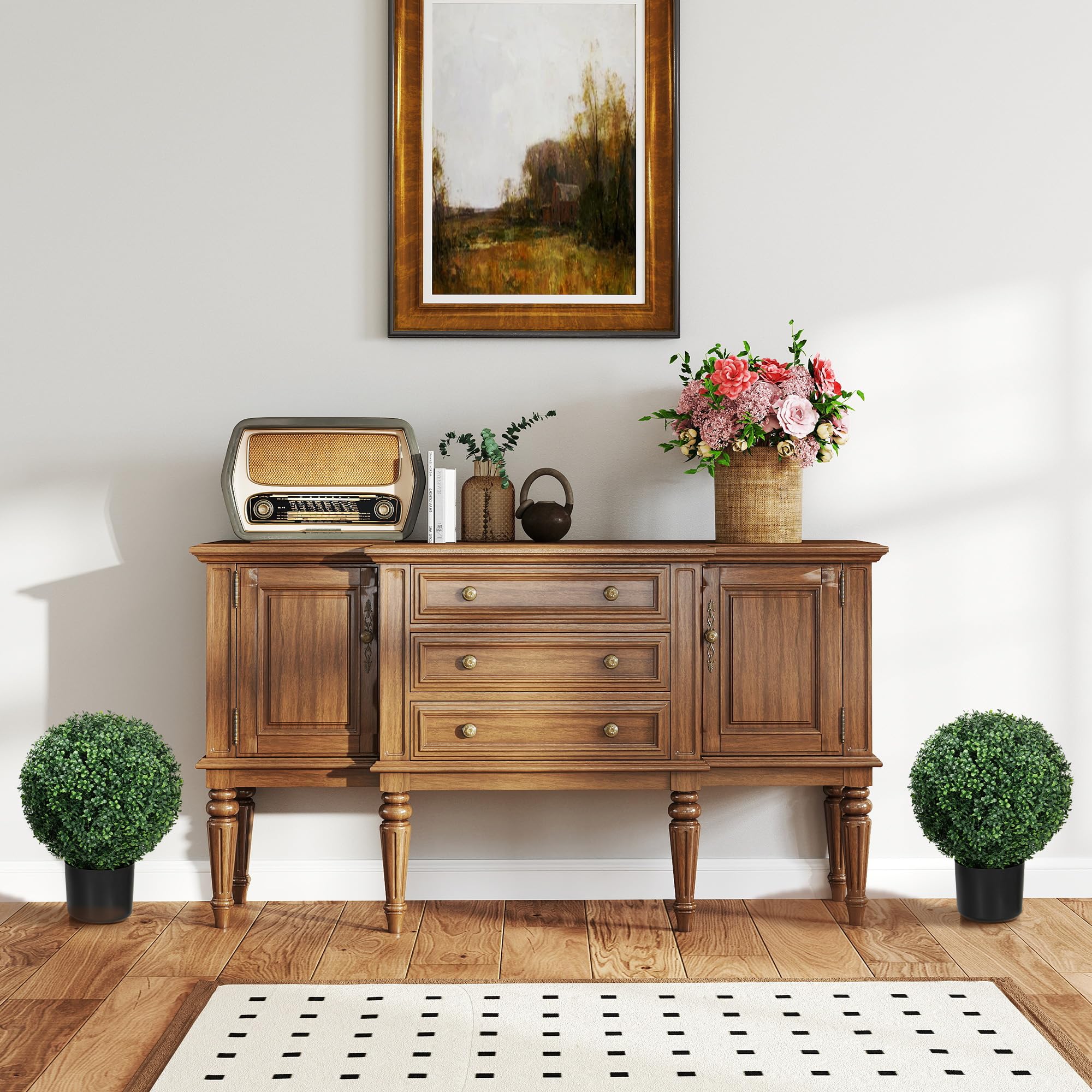 HOMCOM 2er Set Künstliche Buchsbaum 52cm Kunstpflanze mit UV Schutz | Runde Fake Plant Buchsbaum im Topf, Künstliche Pflanzen wie Echt, für Wohnzimmer Schlafzimmer Büro Deko