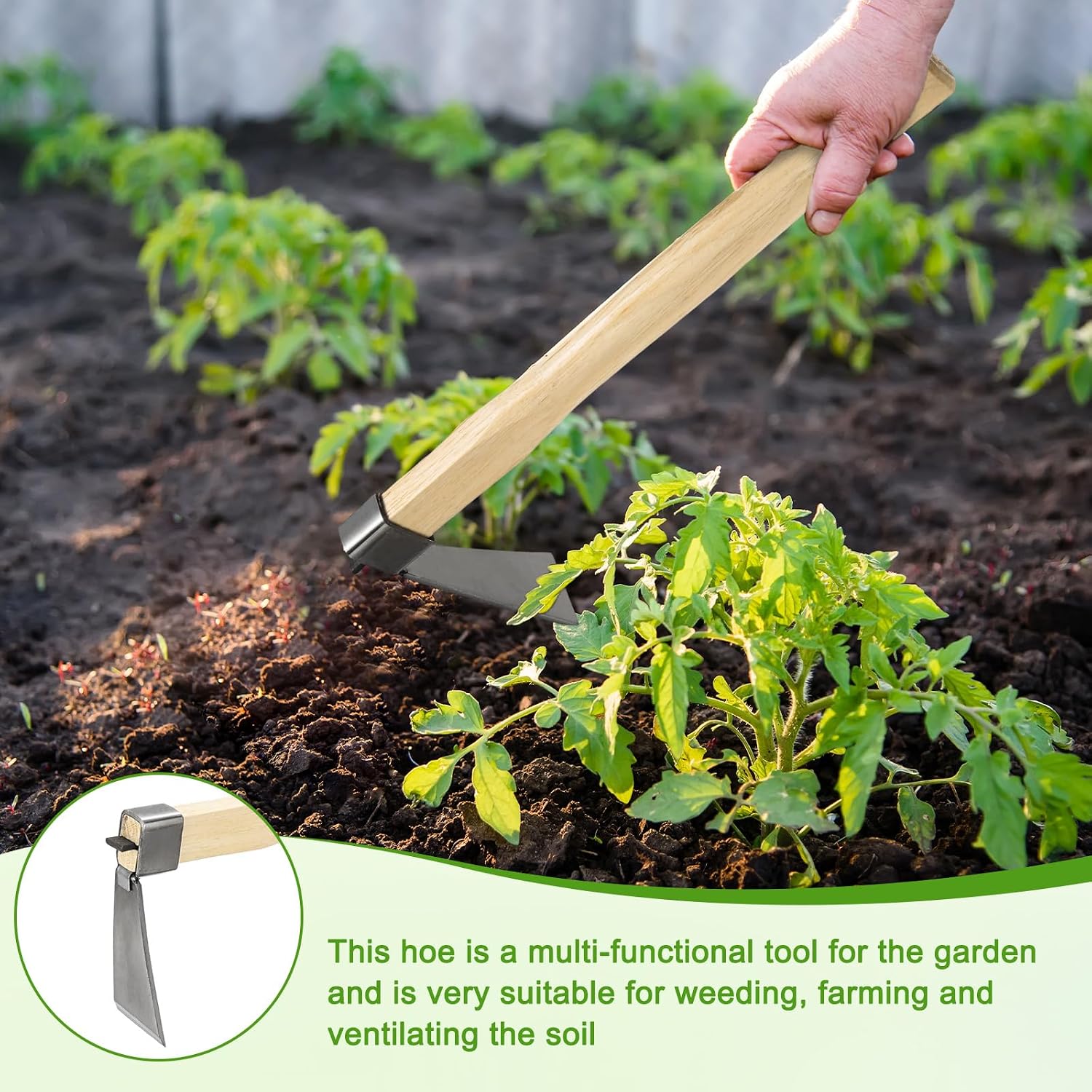 M METERXITY Heavy Duty Narrow Hoe, 15 Inches Stainless Steel Mattock with Garden Hoe for Digging, Weeding, and Planting, Gardening Tool with Wooden Handle image 5