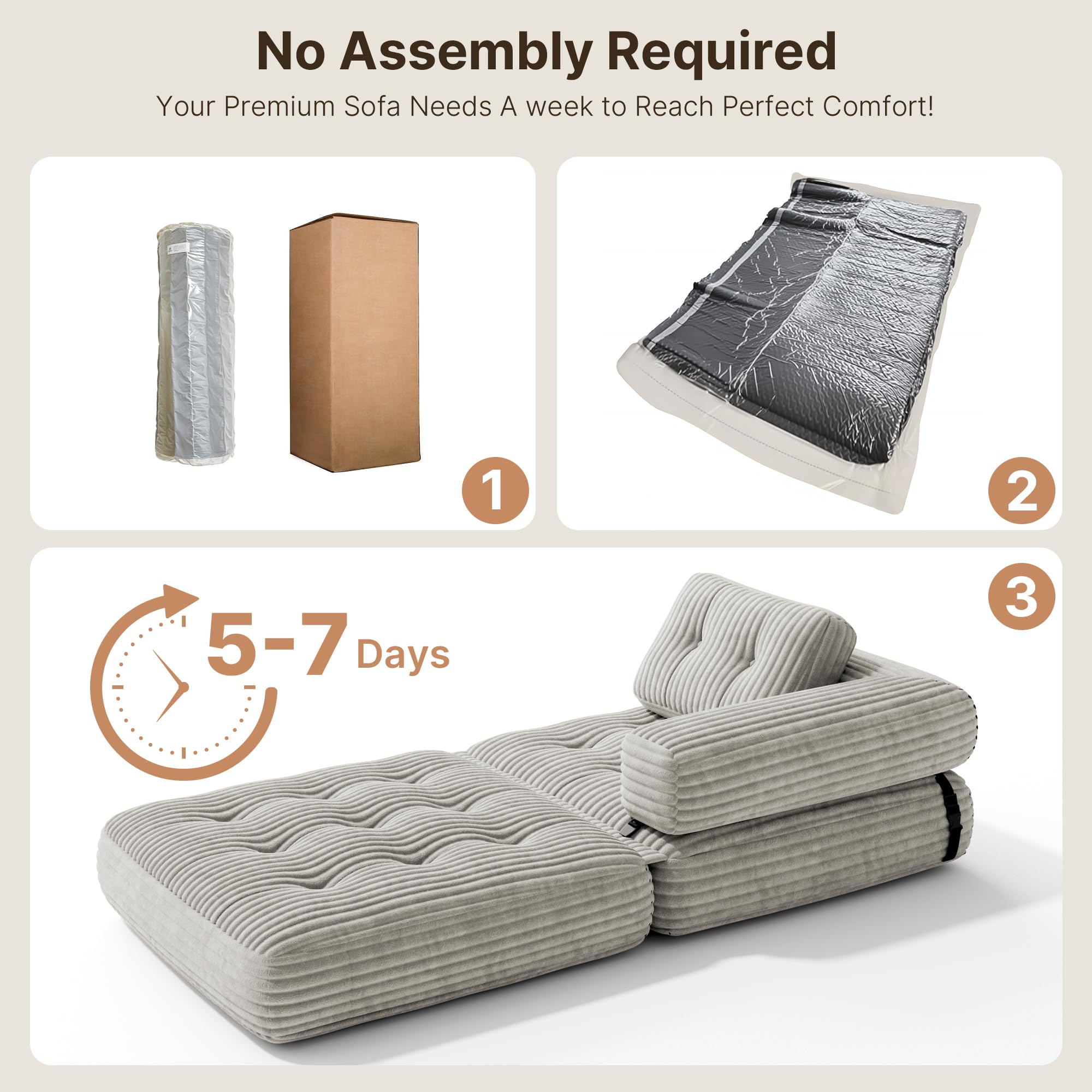 Xbro Sofá Cama Plegable con Reposabrazos en L, Sillón Convertible en Cama 2 en 1 Portátil para Espacios Pequeños, Tela de Pana con Relleno de Espuma, 170 x 85 cm Desplegado (Gris Claro)