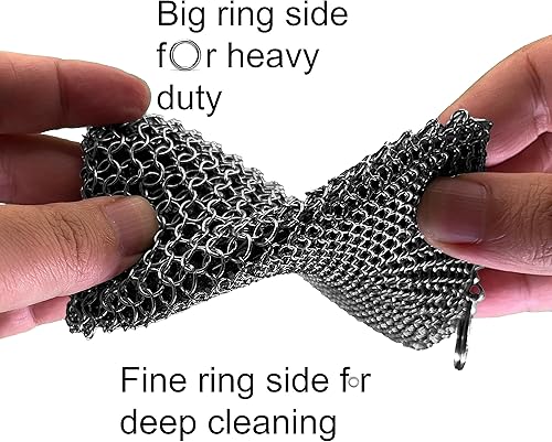 Miniatura 2 de Limpiador de malla de hierro fundido, anillo fino, limpiador de sartén de acero inoxidable 316, silicona integrada con anillos soldados, para