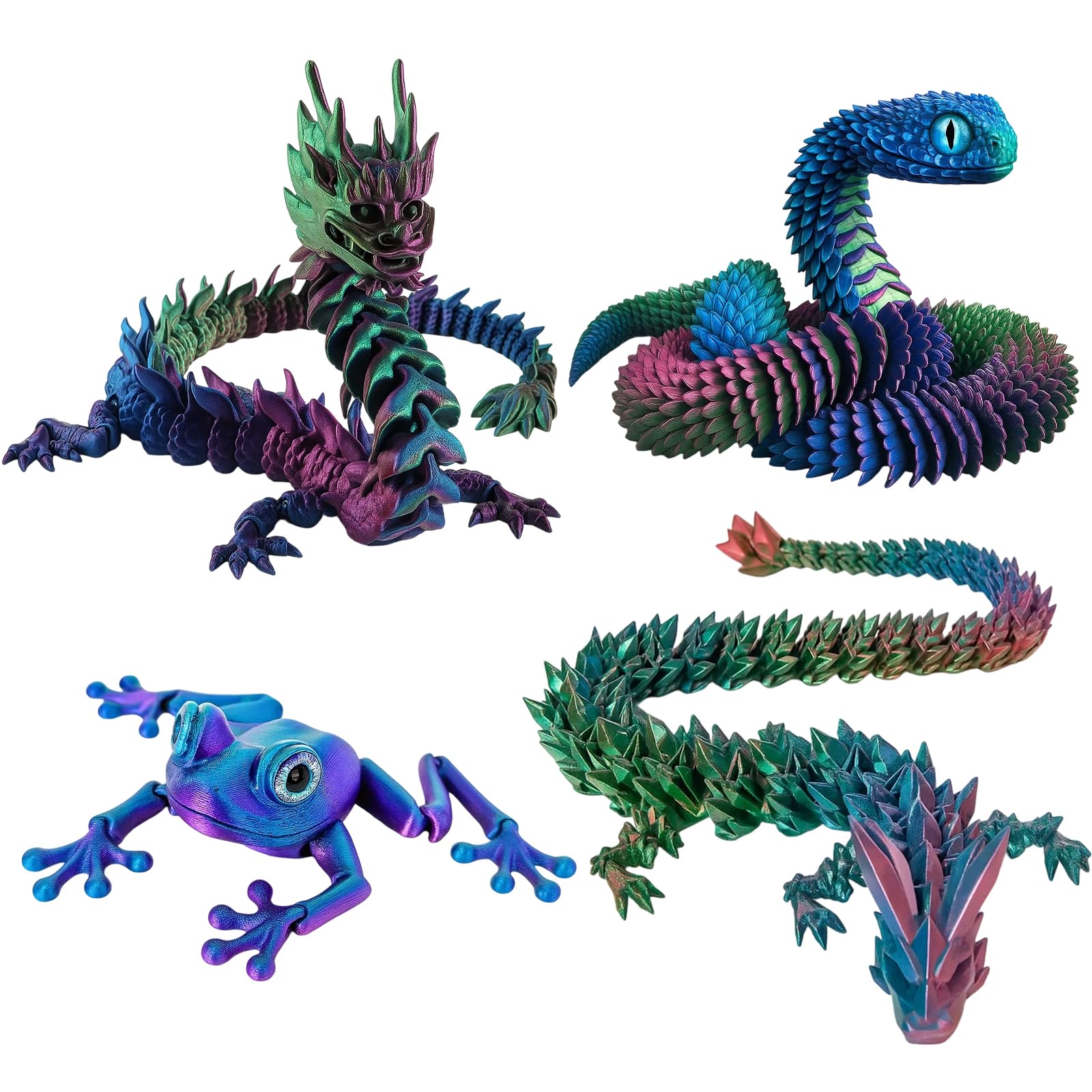 4 Pcs 3d Printed Animals, 3d Printed Toys, 3d Animals, Toy Animals, Animal Toys, 3d Printed Fidget Toy, Desktop Display Decor For Kids Adults, Unique Gift For Collectors