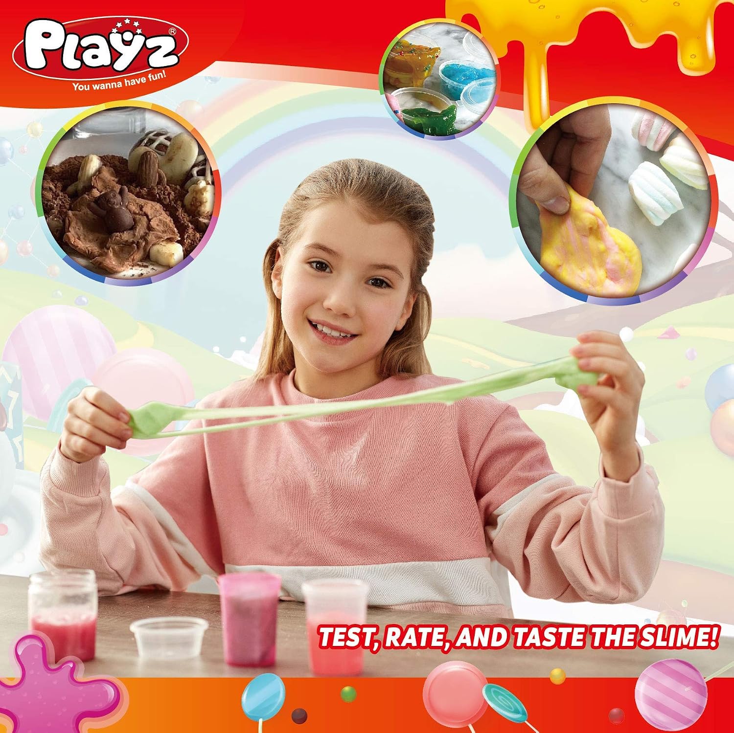 Playz Edible Candy and Edible Slime Food Science Chemistry Kit Bundle with Over 65 Delicious STEM Science Experiments for Kids