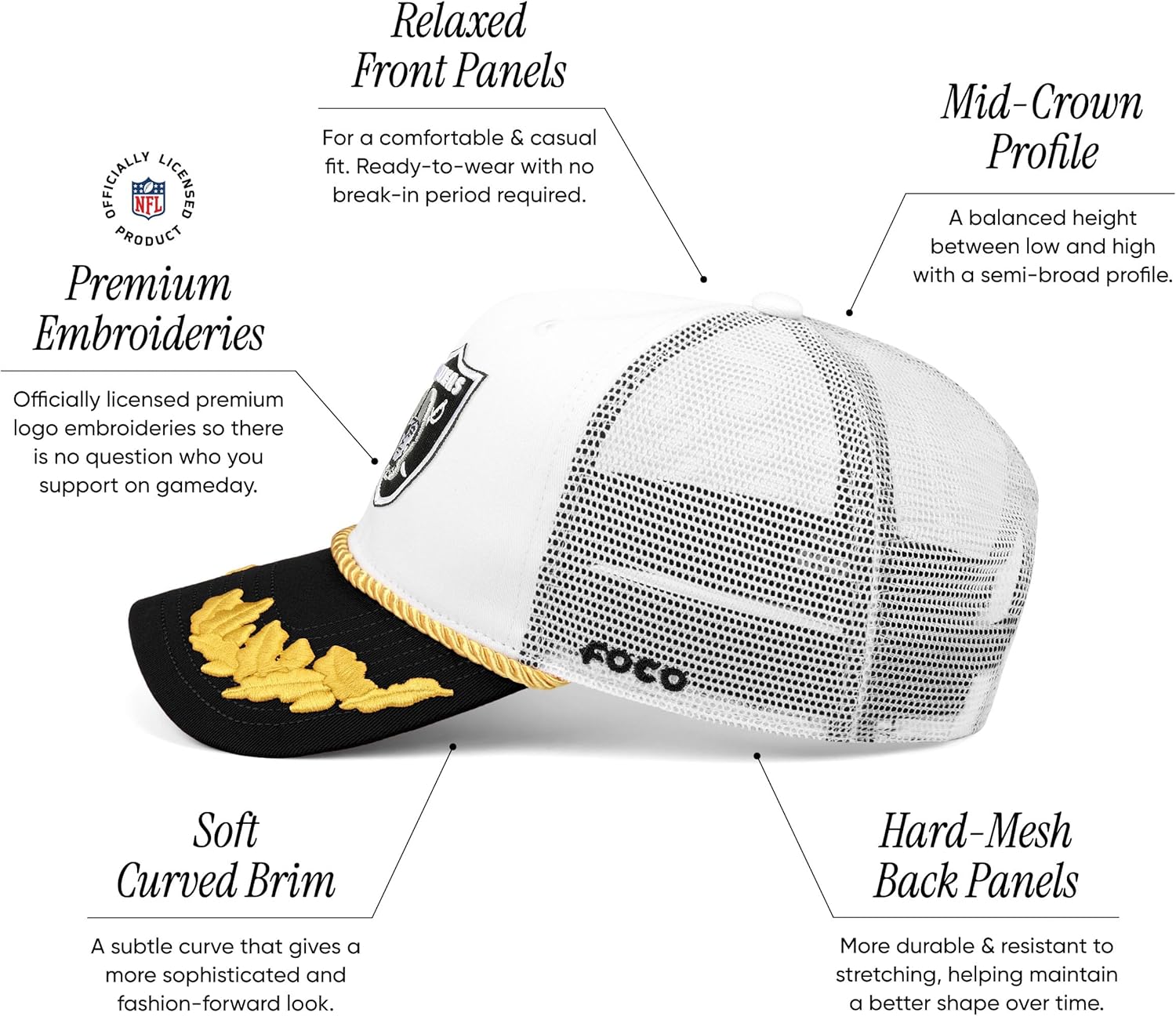FOCO NFL Mens NFL Team Logo Captains Mesh Trucker Hat Cap