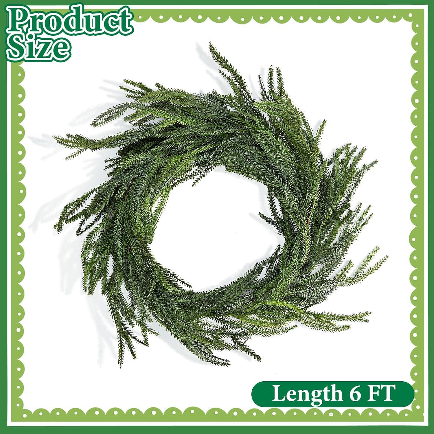 1.8M Christmas Norfolk Pine Garland, Artificial Dense Norfolk Pine Greenery - Image 2