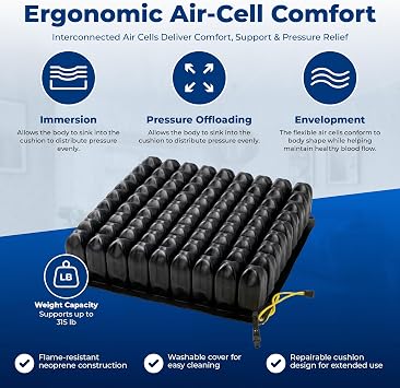 Roho High Profile Wheelchair Cushion 16-17 x 18-19 x 4 Inflatable Air Seat Cushion with Adjustable Support, Lightweight Medical Air Cell Design