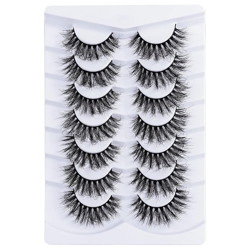 Mebver Cílios Postiços Modelo Cat Eye D Curl, Faux Mink, 8D, 7 Pares