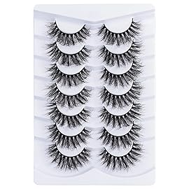Mebver False Lashes Fake Eyelashes Cat Eye Lashes Faux Mink Lashes Natural Look 8D Fluffy Wispy Lashes That Look Like Extensions Pestaas Postizas D Curl Lash Strips 7 Pairs Pack
