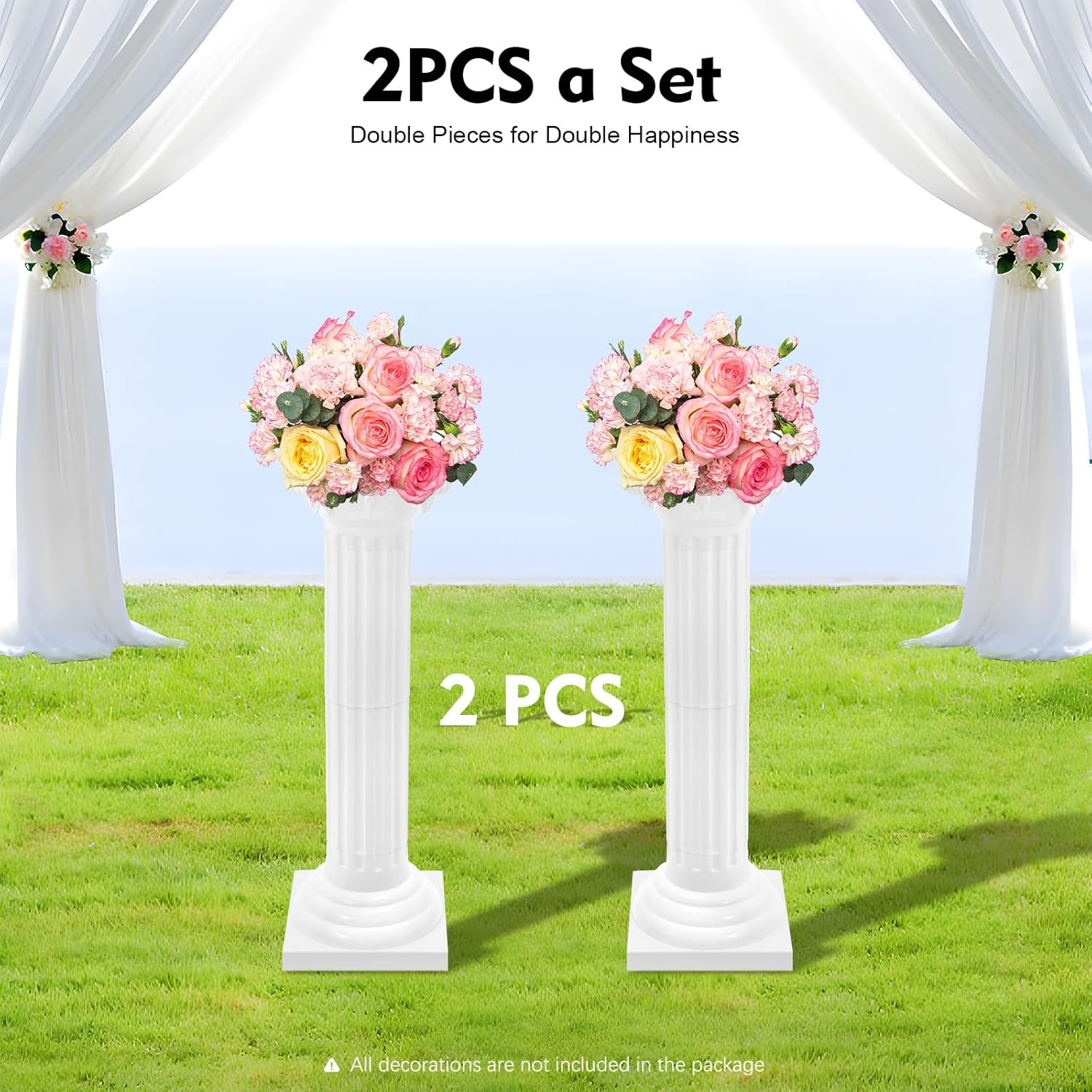 Plastic Wedding Column Stand Pedestal Stand, Tall Roman Column with Base Roman Pillar Greek Columns, Landscaping Pillar for Indoor Outdoor Wedding Birthday Party Decor (2PCS)