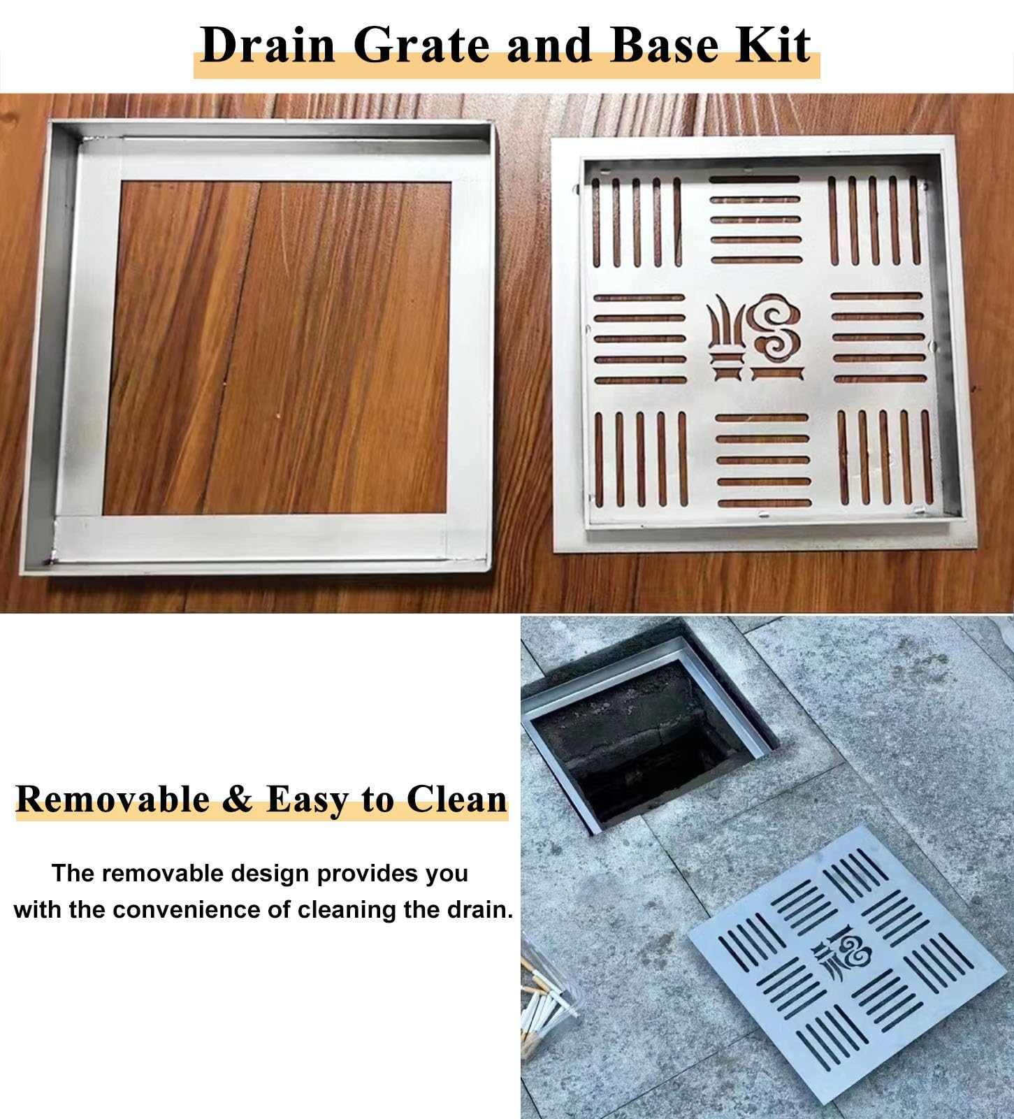 Caniveau Exterieur Grille de Drainage Carrée pour L'extérieur et L'intérieur. Grille de Drainage en Acier Inoxydable 304 pour Douche, Cuisine, Jardin(45x45x3cm(17.7x17.7x1.2in))