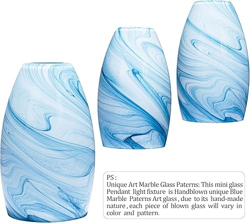 Miniatura 3 de Tonos de cristal de mármol azul modernos candelabros de cristal sombra Mini Art Glass colgante pantalla de lámpara de vidrio ovalada 1 paquete