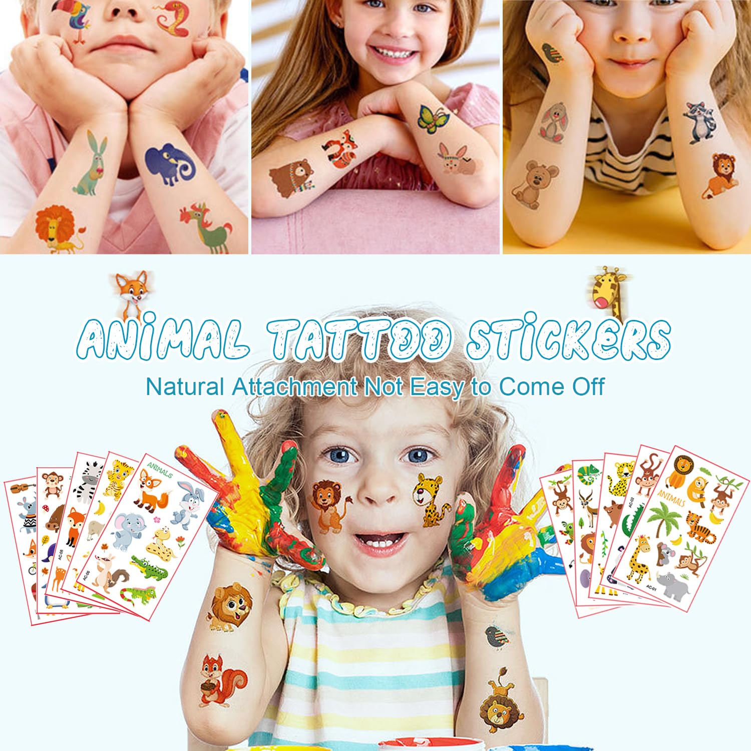W Rxkiocs 34 Pezzi Maschere Animali Maschera Animale Set di Carta per Bambini con Adesivi per Tatuaggi di Animali per Bambini per Feste Nella Giungla Halloween Feste in Maschera