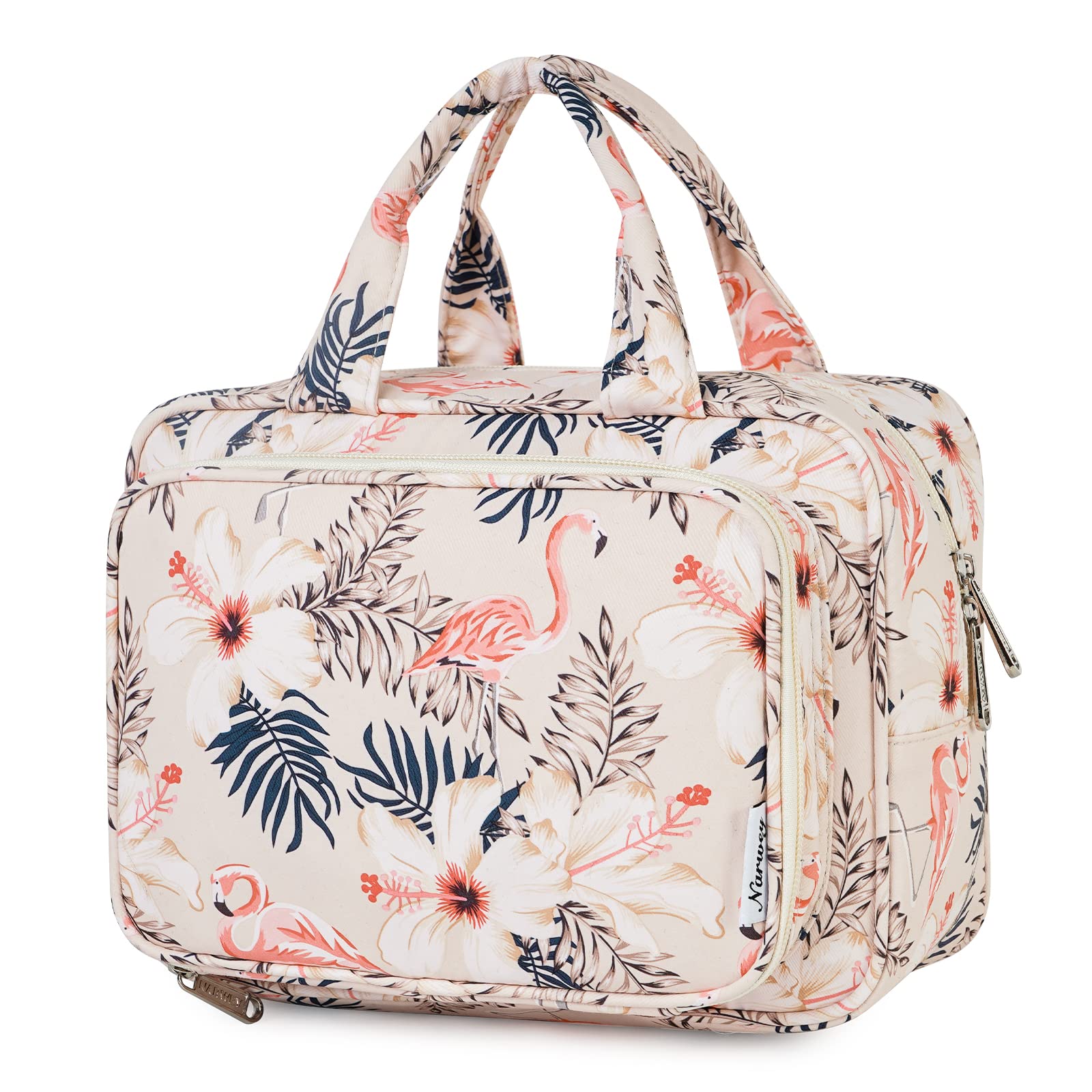 Marque : Narwey Narwey Trousse de Toilette Grande Femme Sac de Toilette Accessoires de Voyage Trousse Maquillage Femme Organisateurs de Toilettes(Flamant) in use