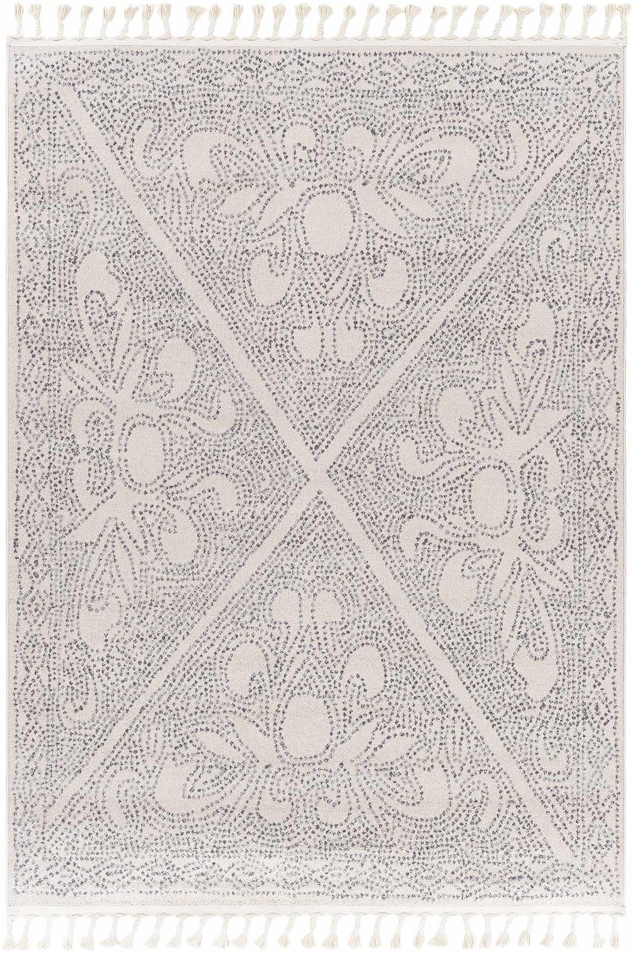 BoutiqueRugs Birdwood Dot Patterned with Tassels Area Rug - Charcoal, Light Gray, Medium Gray - 8'10" x 12'