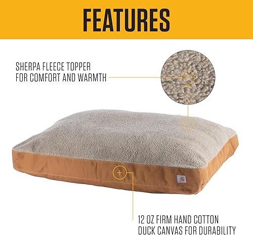 Miniatura 2 de Carhartt Cama de lona duradera para mascotas, cama para perros de pato firme resistente al agua, color vino profundo (parte superior de sherpa,
